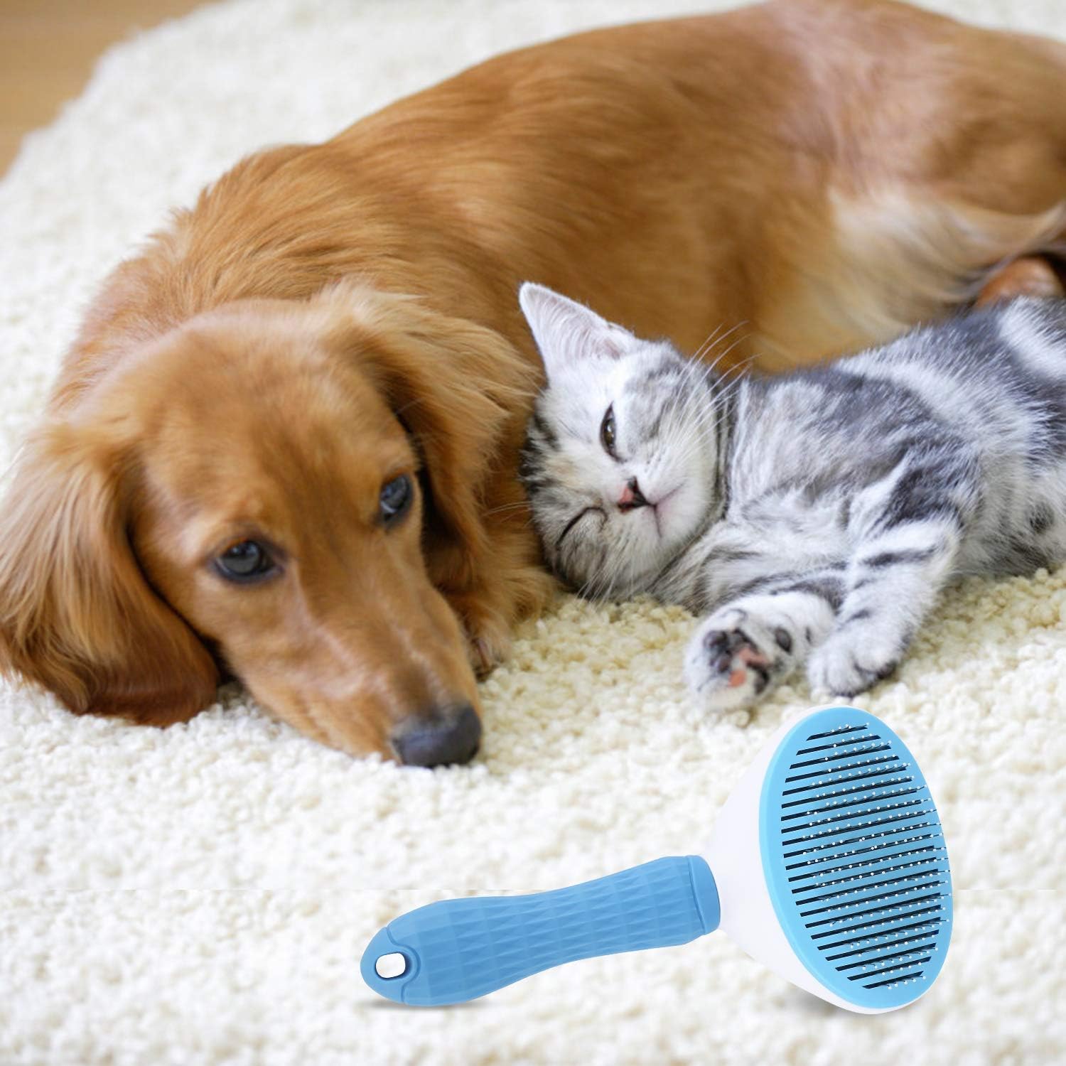Depets Self Cleaning Slicker Brush, Dog Cat Bunny Pet Grooming Shedding Brush - Easy to Remove Loose Undercoat, Pet Massaging Tool Suitable for Pets with Long or Short Hair · v4
