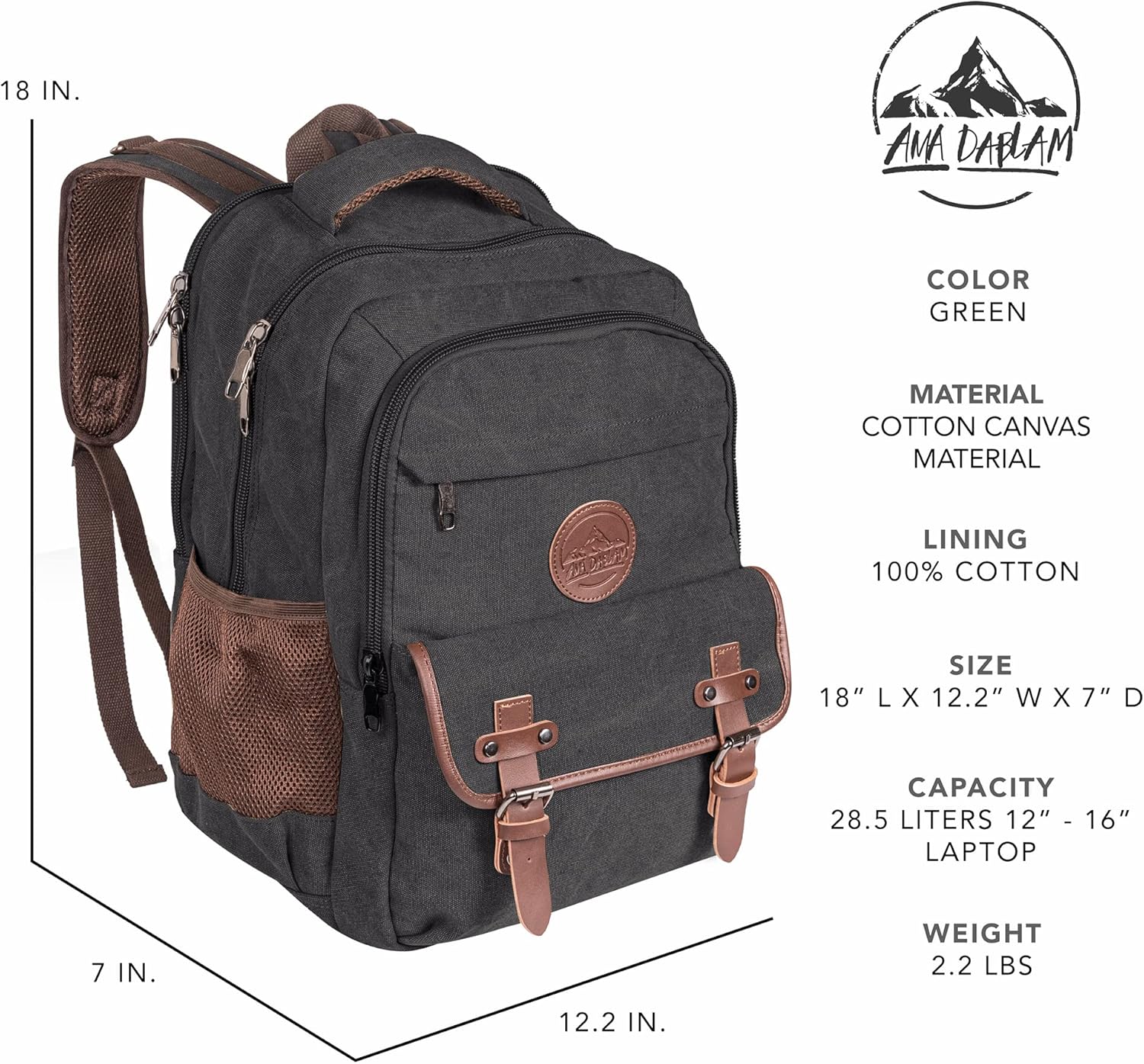 กระเป๋าเป้สะพายหลังผ้าแคนวาส Ama Dablam Original | ช่องใส่โน้ตบุ๊ค 18 นิ้ว | ขนาด XL - 30 ลิตร | ช่องกระเป๋าหลายช่อง | ซิปทนทาน