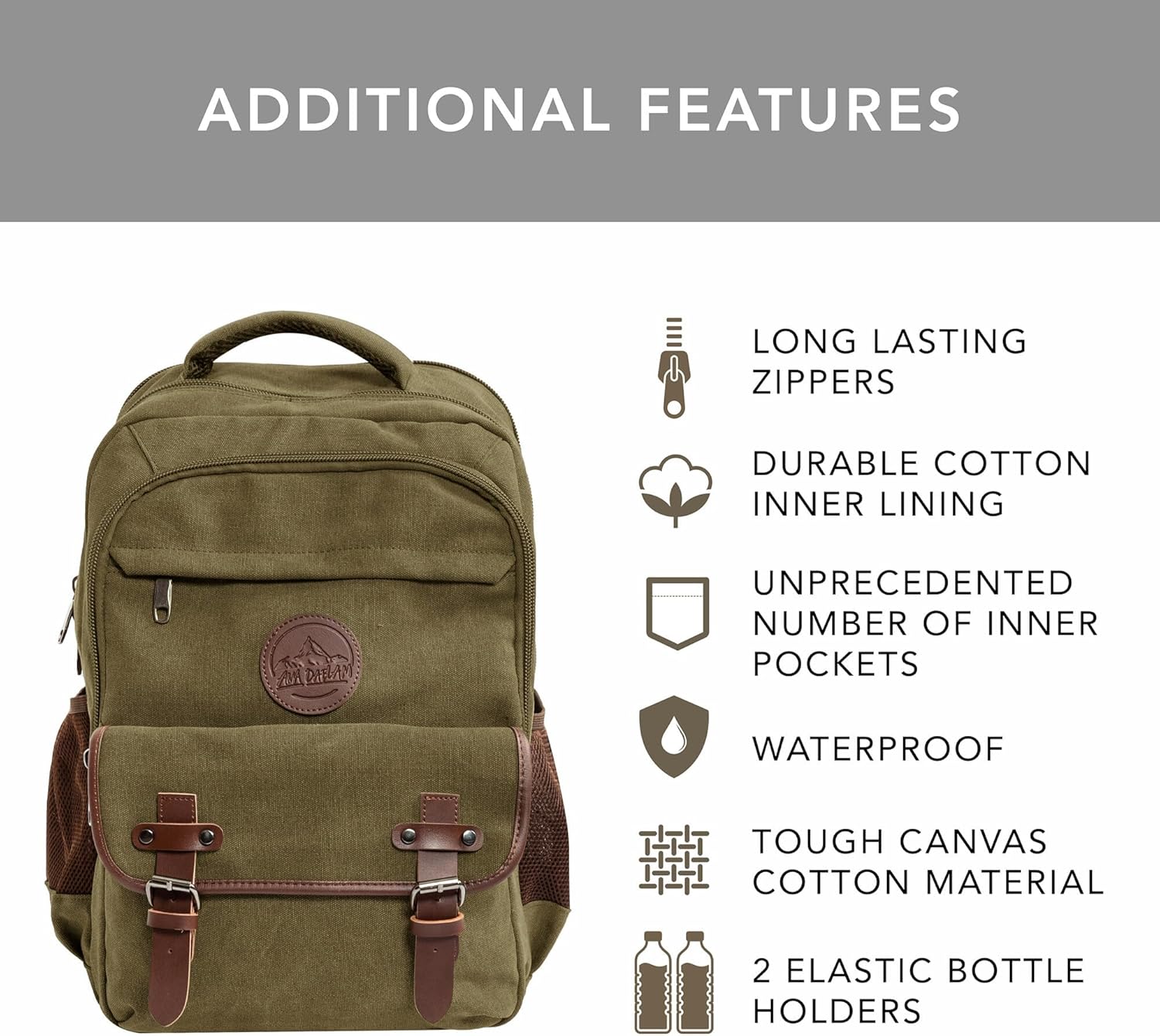 Ama Dablam Original Canvas Backpack | 18” Laptop Pocket | XL Size - 30L | Many Pockets | Durable Zippers · v6