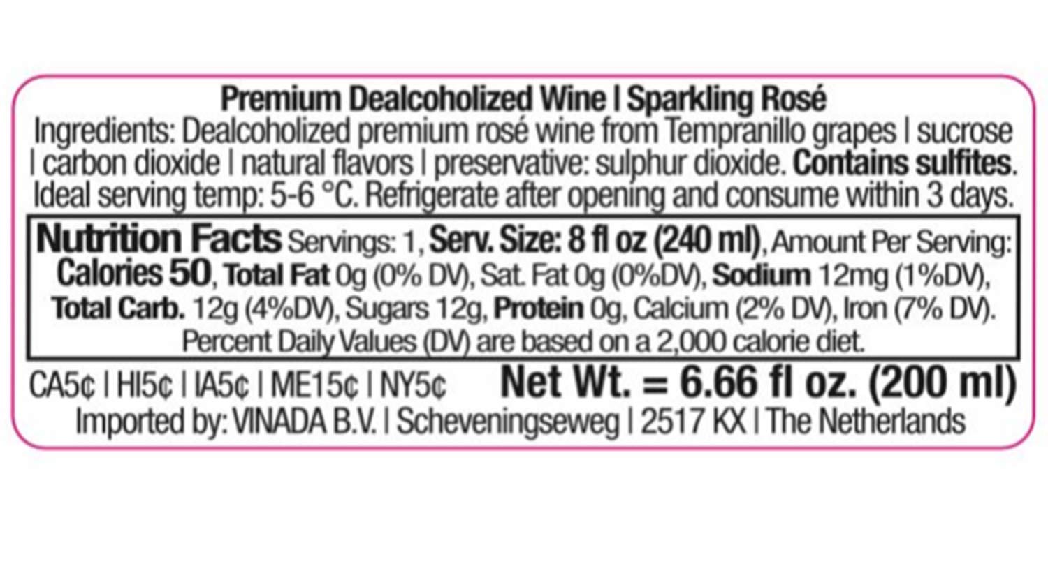 VINADA - Sparkling Gold  Rosé Mini Variety Pack - Zero Alcohol Wine- 200 ml (24 Glass Bottles)