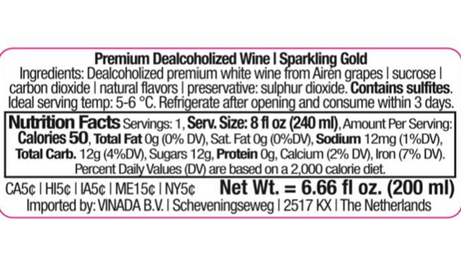 VINADA - Sparkling Gold  Rosé Mini Variety Pack - Zero Alcohol Wine- 200 ml (24 Glass Bottles)