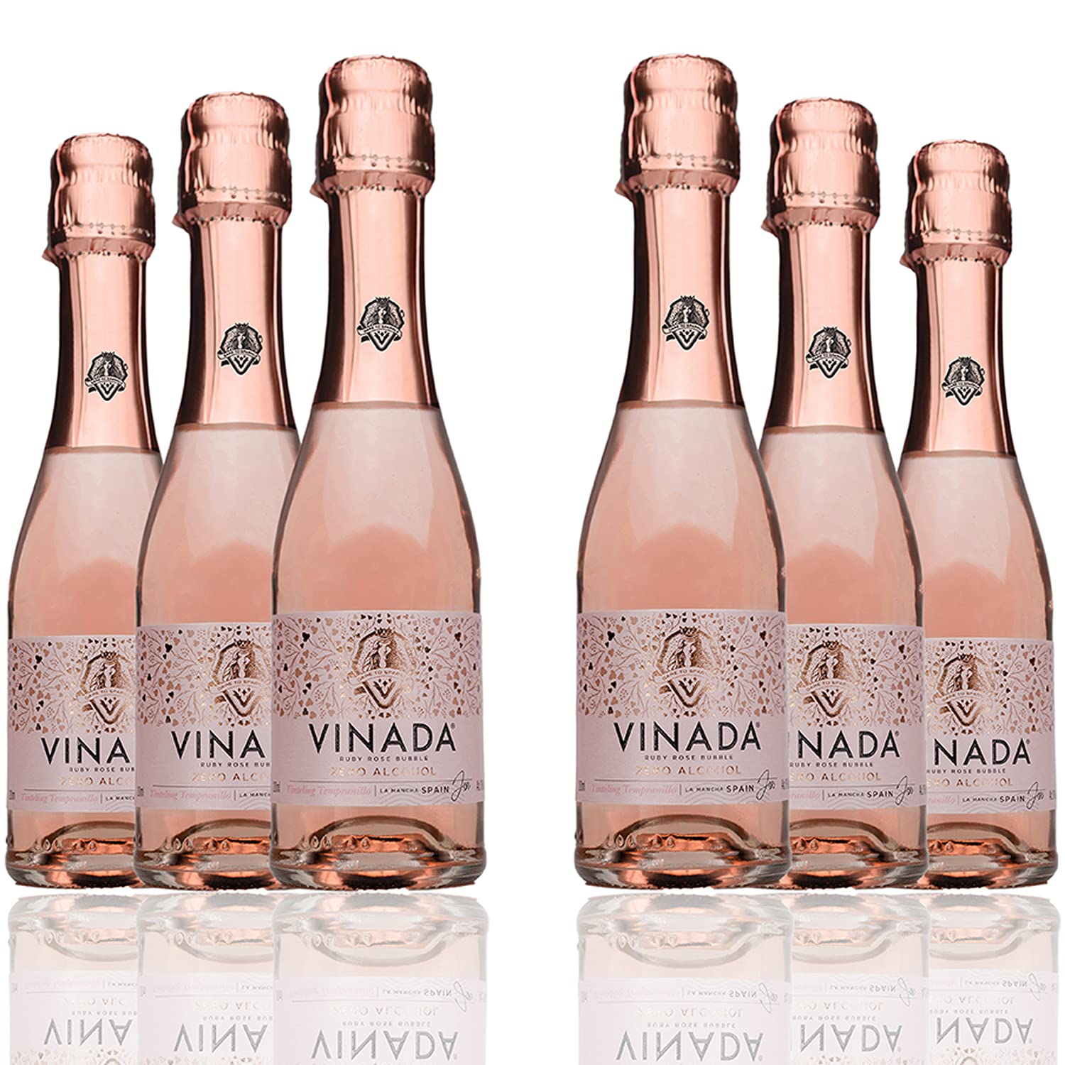 VINADA - Sparkling Rosé Mini - Zero Alcohol Wine - 200 ml (6 Glass Bottles)