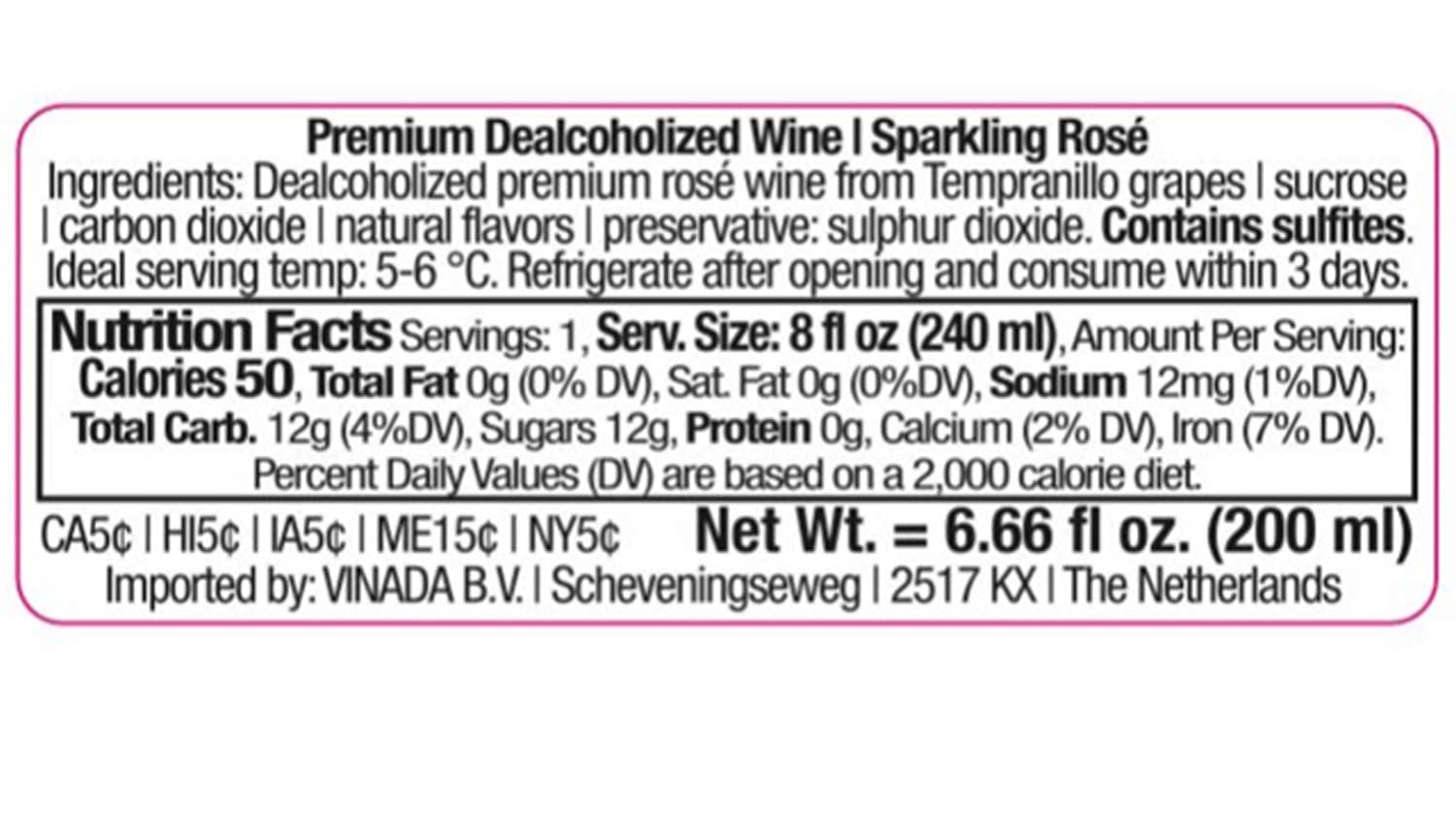 VINADA - Sparkling Rosé Mini - Zero Alcohol Wine - 200 ml (6 Glass Bottles)