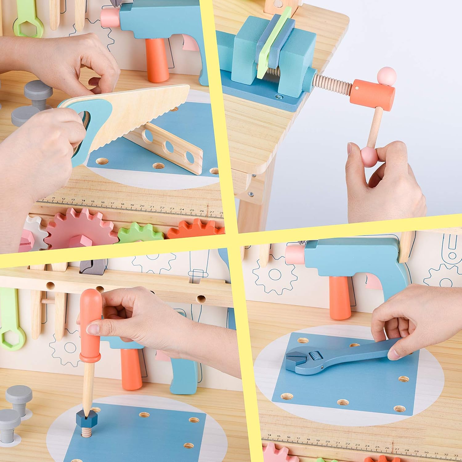 Tool Bench for Kids Toy Play Workbench Wooden Tool Bench Workshop Workbench with Tools Set Wooden Construction Bench Toy for 3 4 5 Year Boys Girls · v6