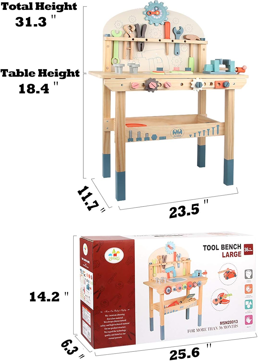 Tool Bench for Kids Toy Play Workbench Wooden Tool Bench Workshop Workbench with Tools Set Wooden Construction Bench Toy for 3 4 5 Year Boys Girls · v6
