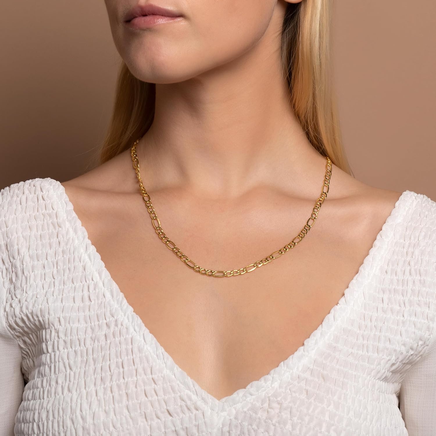 PORI JEWELERS 14K Sarı Altın 2.5mm, 3.5mm, 4.5mm veya 5.5mm Figaro Link Zinciri Kolye- İtalya'da Üretilmiştir- Çoklu Uzunluklar Mevcuttur