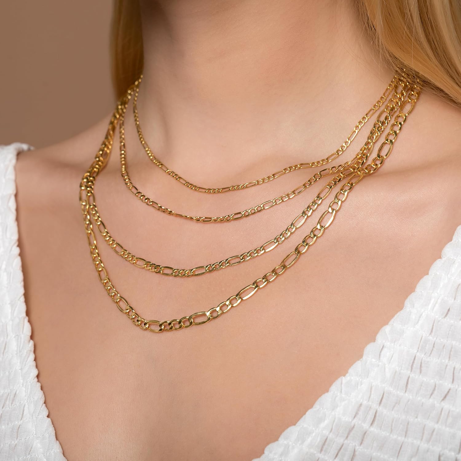 PORI JEWELERS 14K Sarı Altın 2.5mm, 3.5mm, 4.5mm veya 5.5mm Figaro Link Zinciri Kolye- İtalya'da Üretilmiştir- Çoklu Uzunluklar Mevcuttur