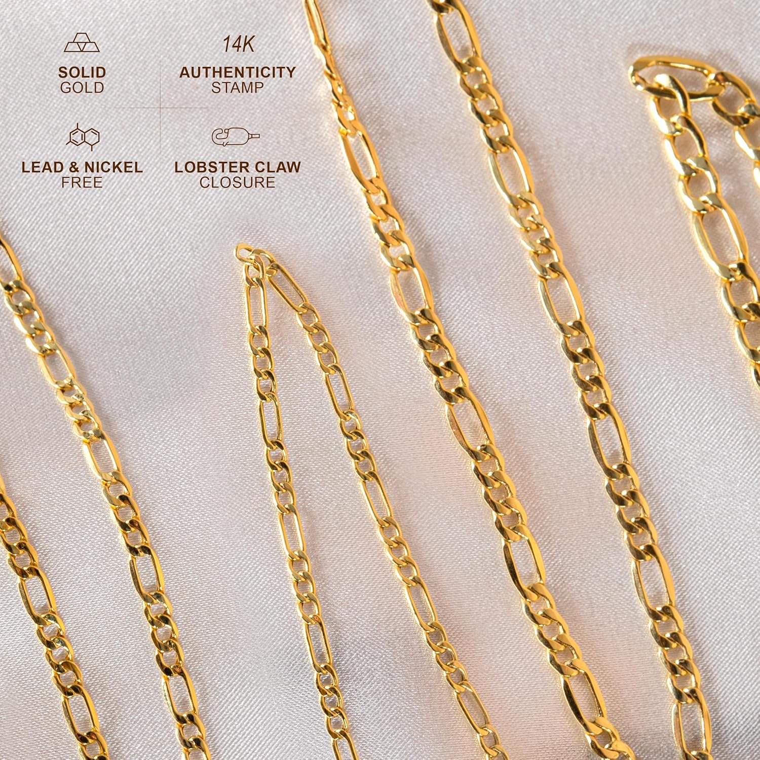 PORI JEWELERS 14K Sarı Altın 2.5mm, 3.5mm, 4.5mm veya 5.5mm Figaro Link Zinciri Kolye- İtalya'da Üretilmiştir- Çoklu Uzunluklar Mevcuttur