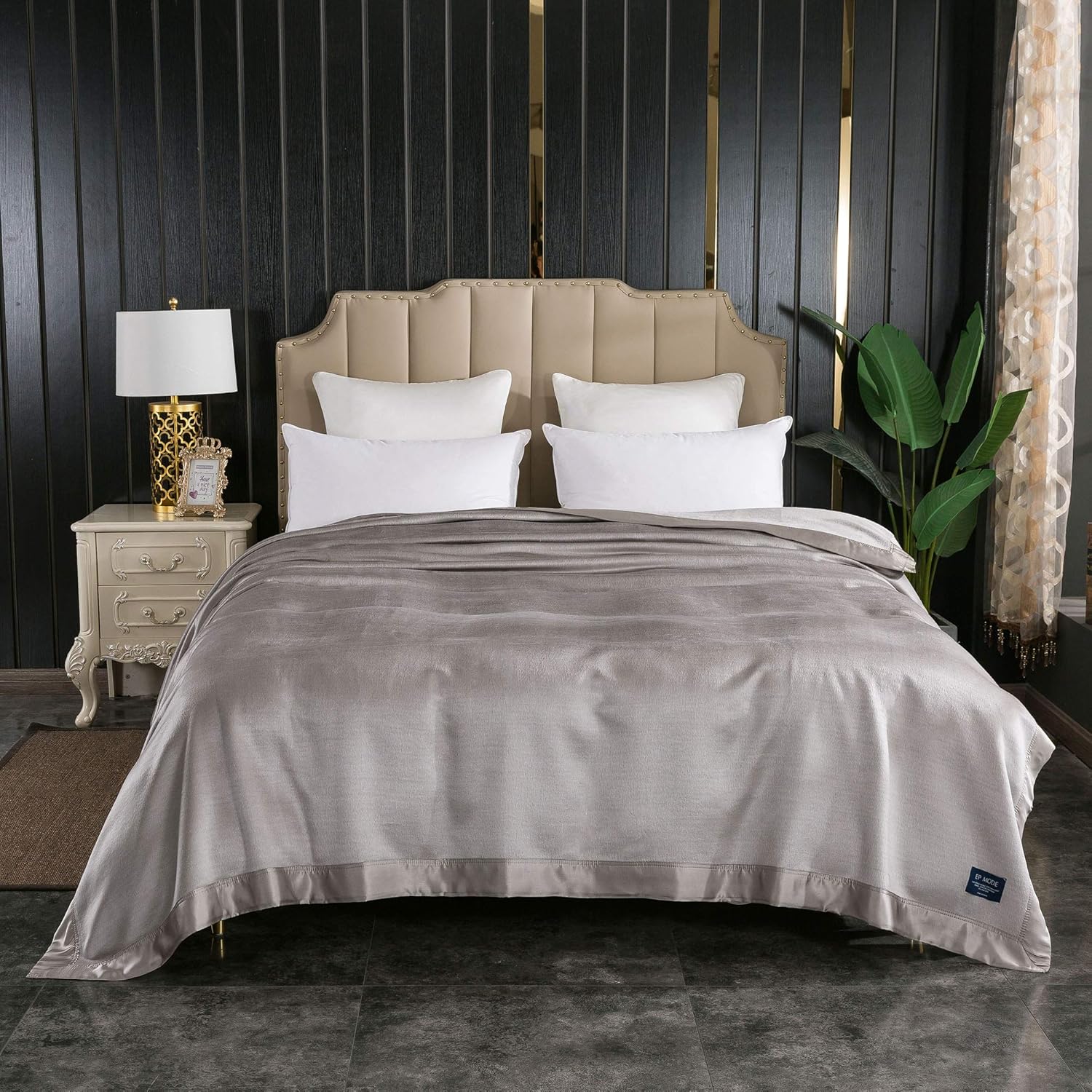 EP Mode Luxury Mulberry Silk Blanket with Silk Charmeuse Border (Flint Grey, King 106 x 88") · v2