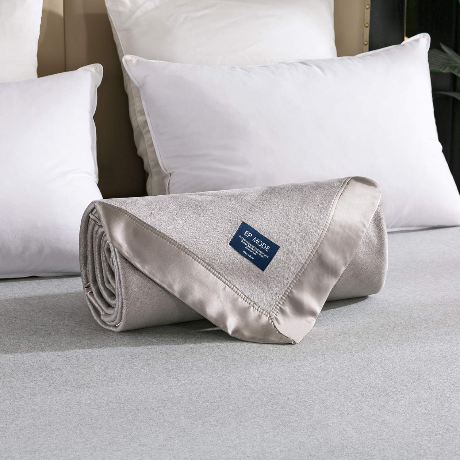 EP Mode Luxury Mulberry Silk Blanket with Silk Charmeuse Border (Flint Grey, King 106 x 88") · v2