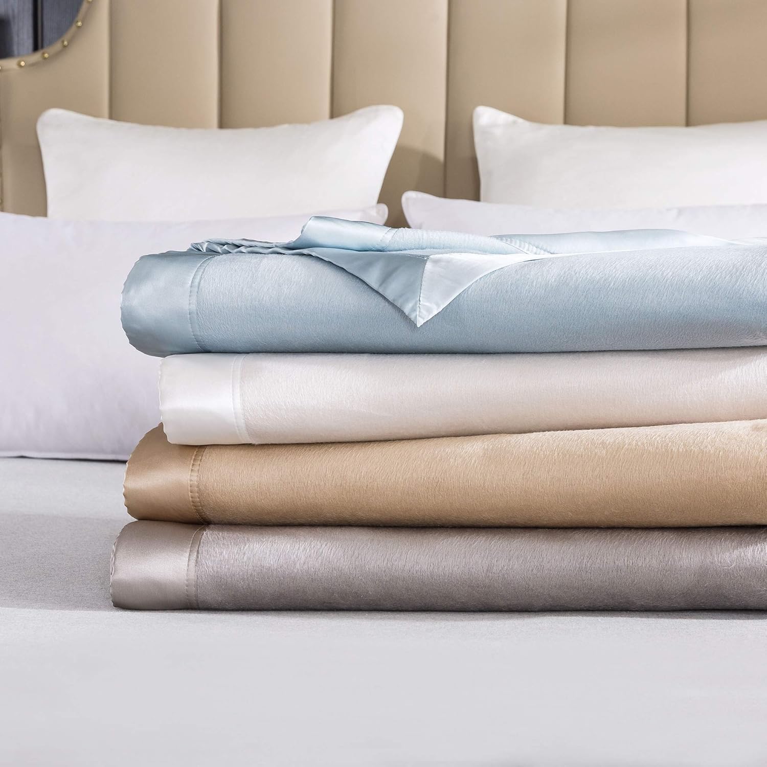 EP Mode Luxury Mulberry Silk Blanket with Silk Charmeuse Border (Flint Grey, King 106 x 88") · v2