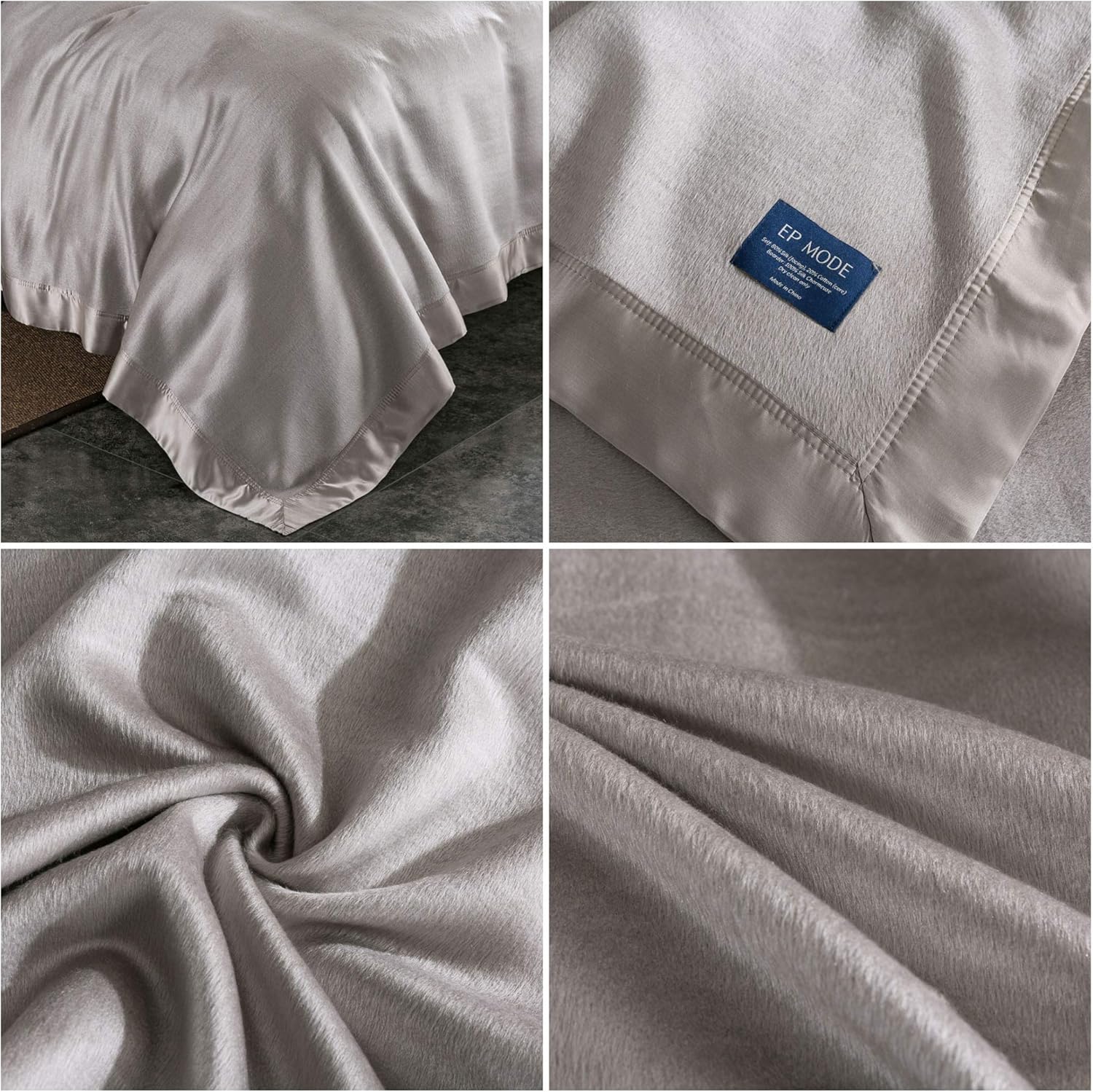 EP Mode Luxury Mulberry Silk Blanket with Silk Charmeuse Border (Flint Grey, King 106 x 88") · v2