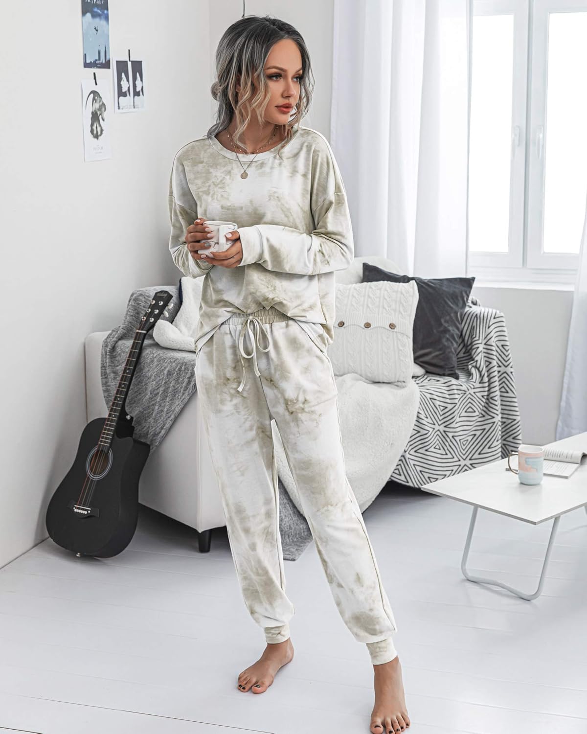 PRETTYGARDEN Set pigiama in due pezzi da donna tie dye felpa casual a maniche lunghe con pantaloni lunghi Loungewear