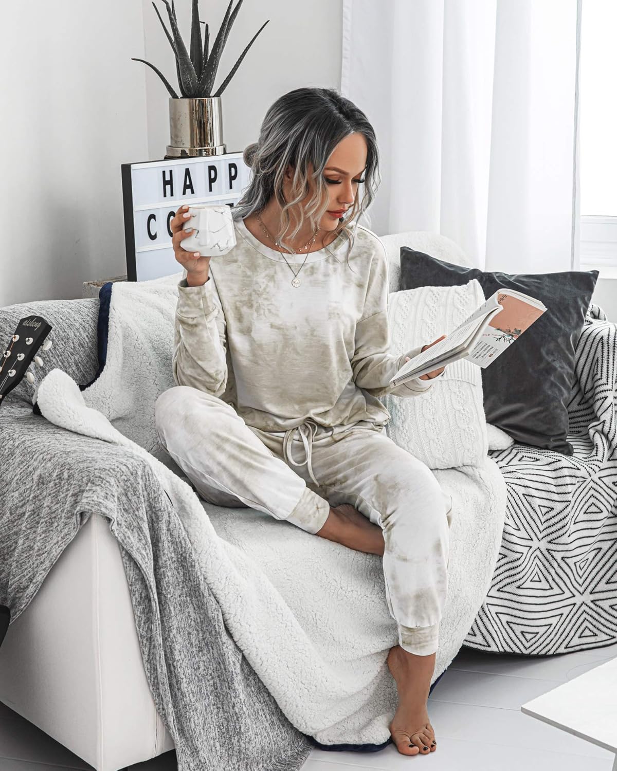 PRETTYGARDEN Set pigiama in due pezzi da donna tie dye felpa casual a maniche lunghe con pantaloni lunghi Loungewear