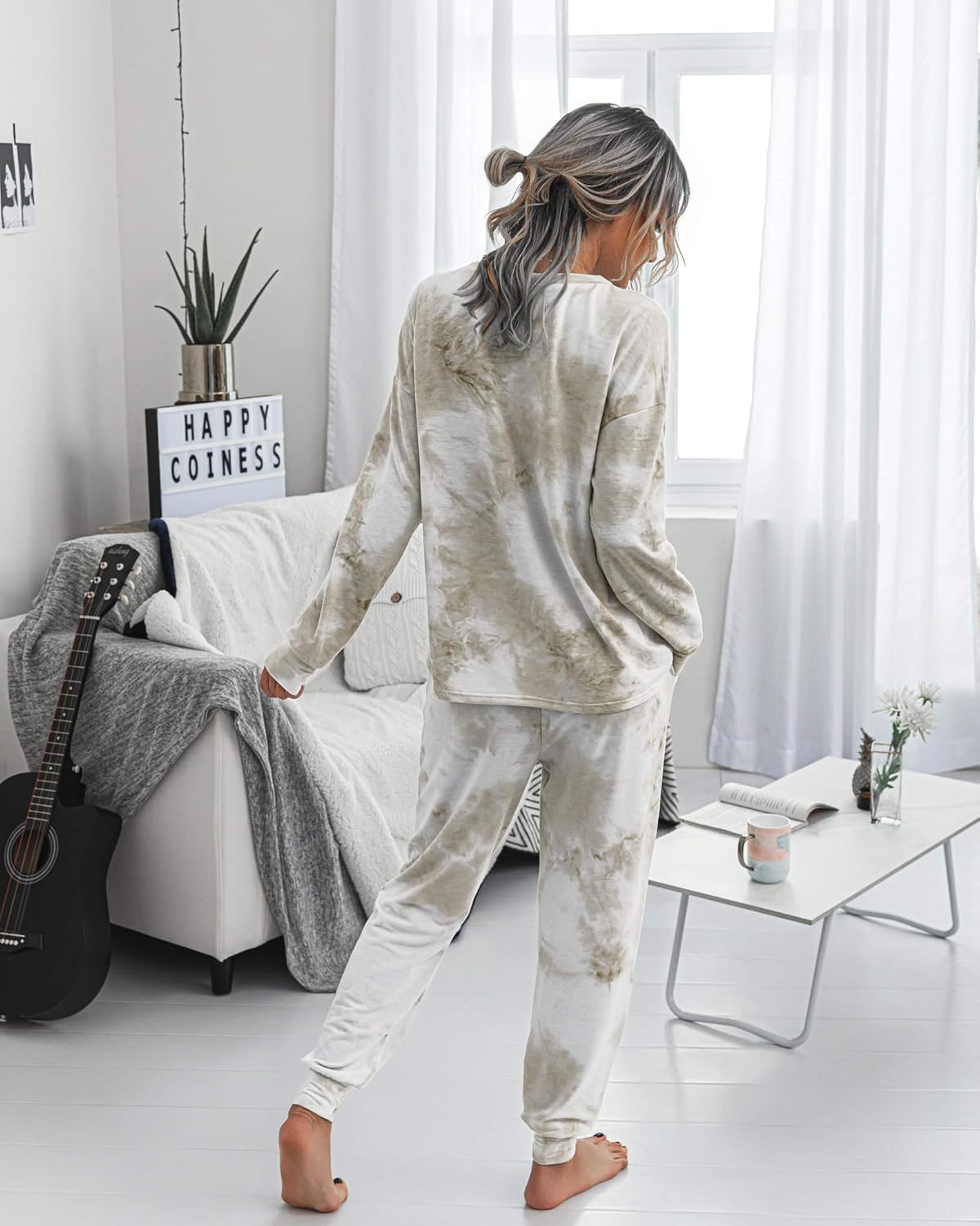 PRETTYGARDEN Set pigiama in due pezzi da donna tie dye felpa casual a maniche lunghe con pantaloni lunghi Loungewear