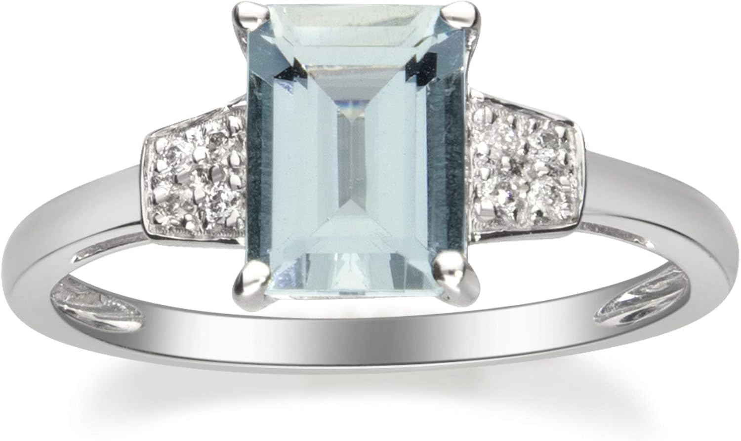 Gin  Grace 10K White Gold Genuine Blue Aquamarine Ring with Diamonds for women | Ethically, authentically amp; organically sourced (Emerald-cut) shaped Aquamarine hand-crafted jewelry for her | Aquamarine Ring for women · v4