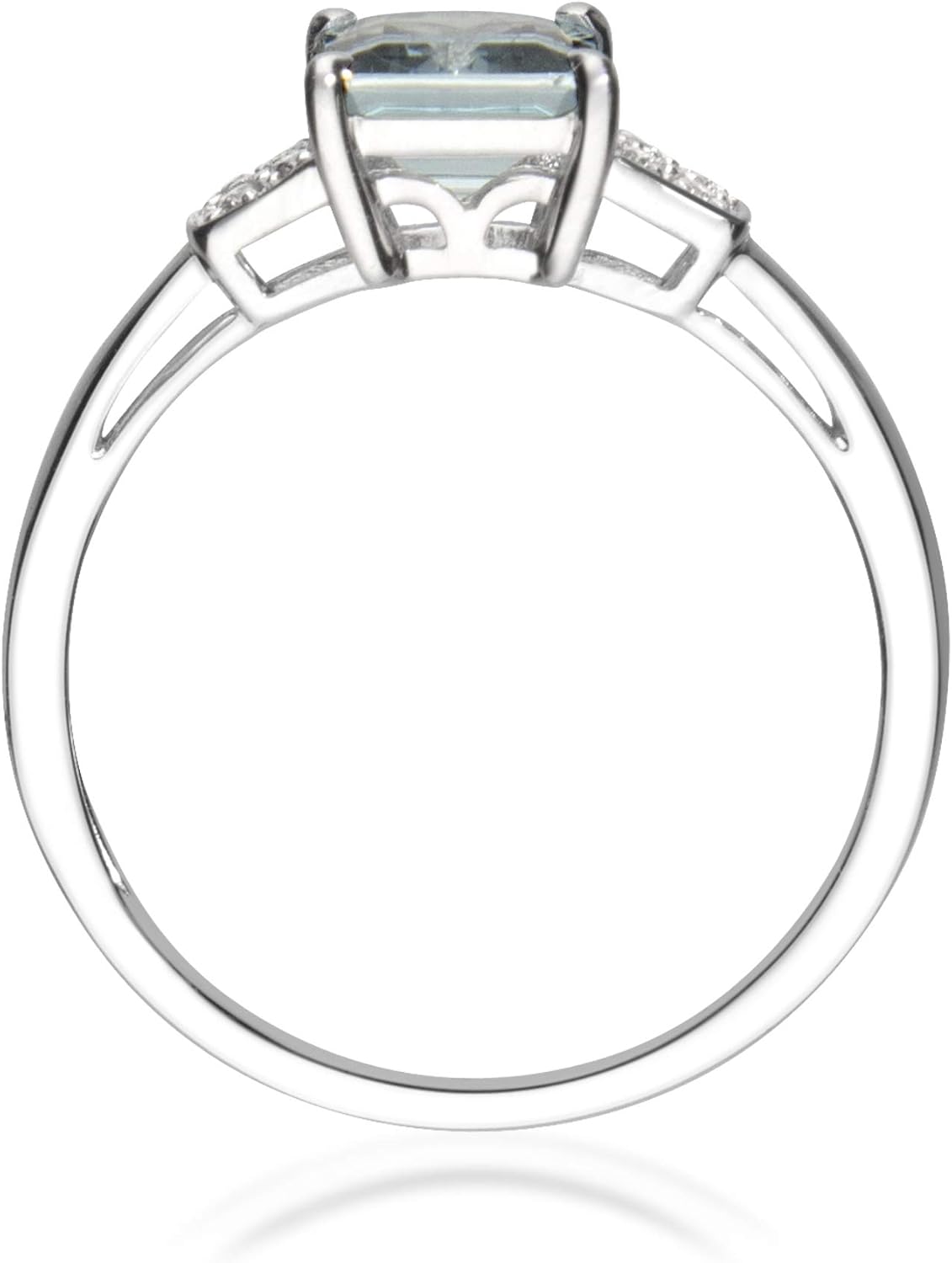 Anello con acquamarina blu autentica Gin Grace 10 carati in oro bianco 10 carati con diamanti per donna | Gioielli fatti a mano in acquamarina etica, autentica e biologica (taglio smeraldo) per lei | Anello con acquamarina da donna