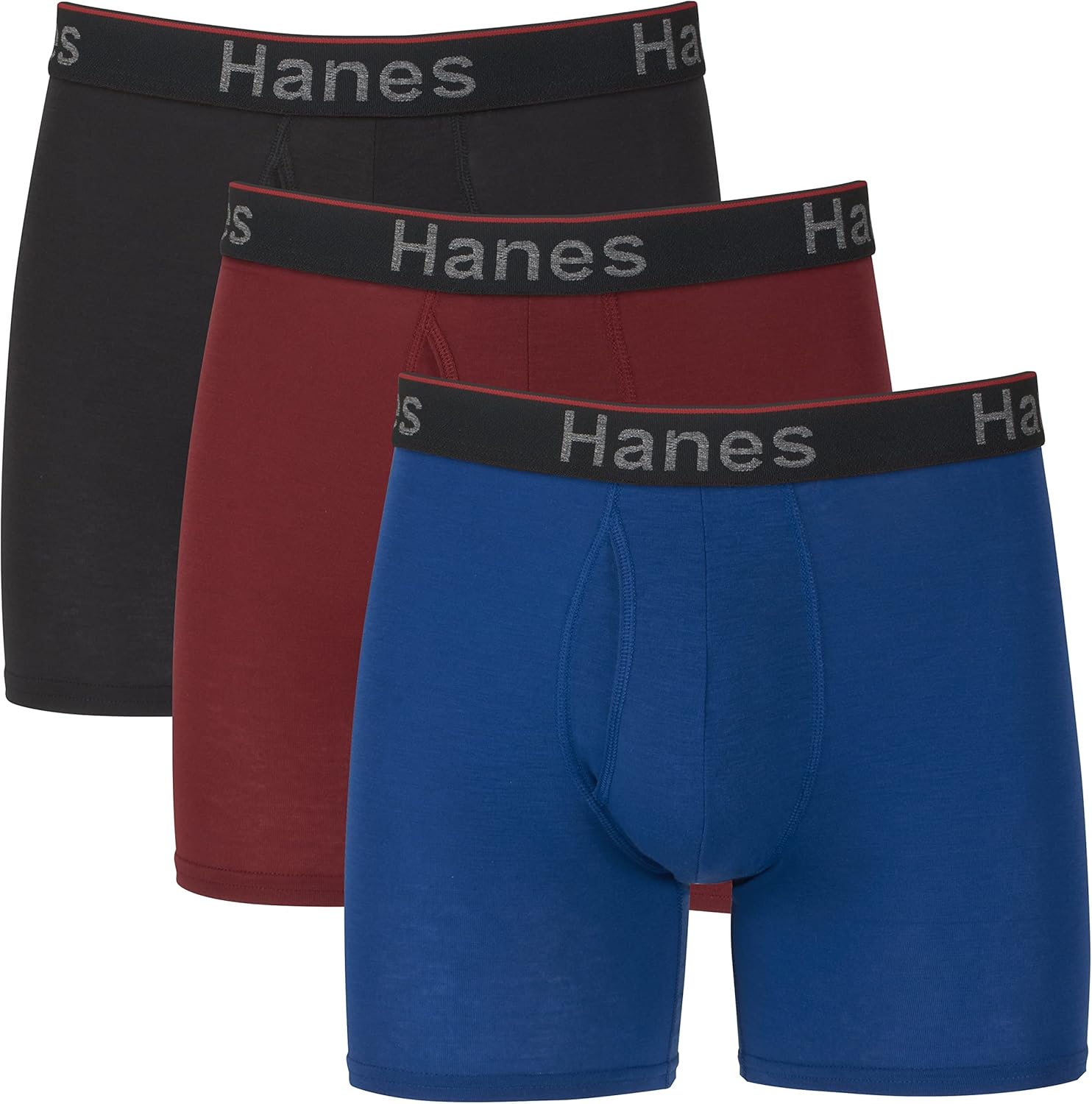 Hanes Total Support Pouch Mens Boxer Brief Underwear, Anti-Chafing, Moisture-Wicking Odor Control, 3-Pack