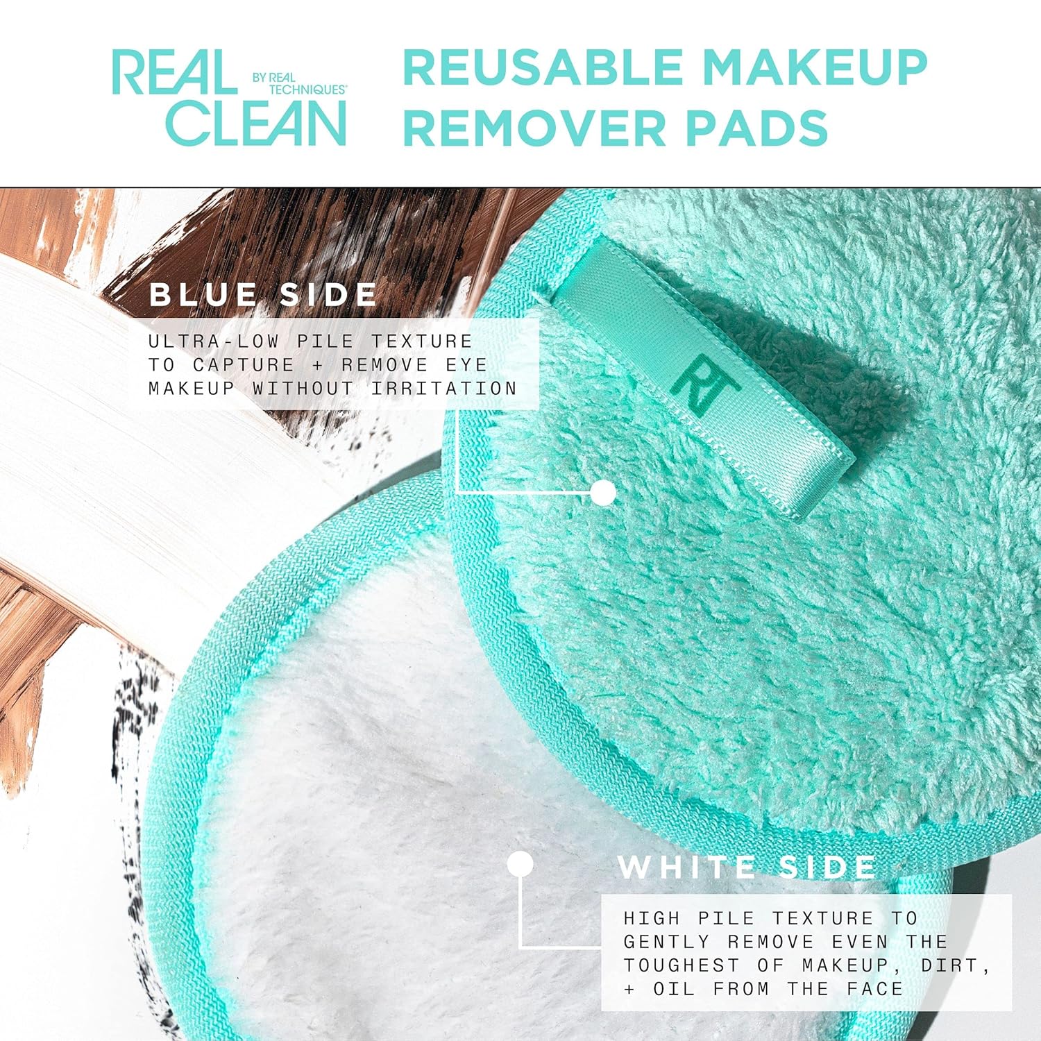 Real Techniques Real Clean Makeup Remover Pads, Reusable Makeup-Removing Rounds, Dual-Sided for Toner, Essence, Eye  Face Makeup Removal, for All Skin Types, Packaging May Vary, 2 Count · v2