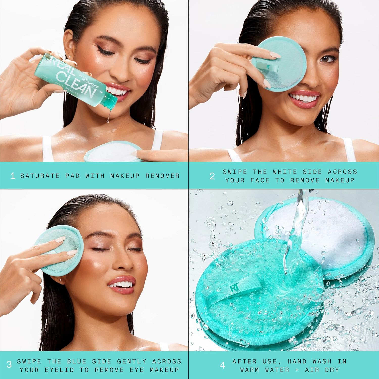 Real Techniques Real Clean Makeup Remover Pads, Reusable Makeup-Removing Rounds, Dual-Sided for Toner, Essence, Eye  Face Makeup Removal, for All Skin Types, Packaging May Vary, 2 Count · v2