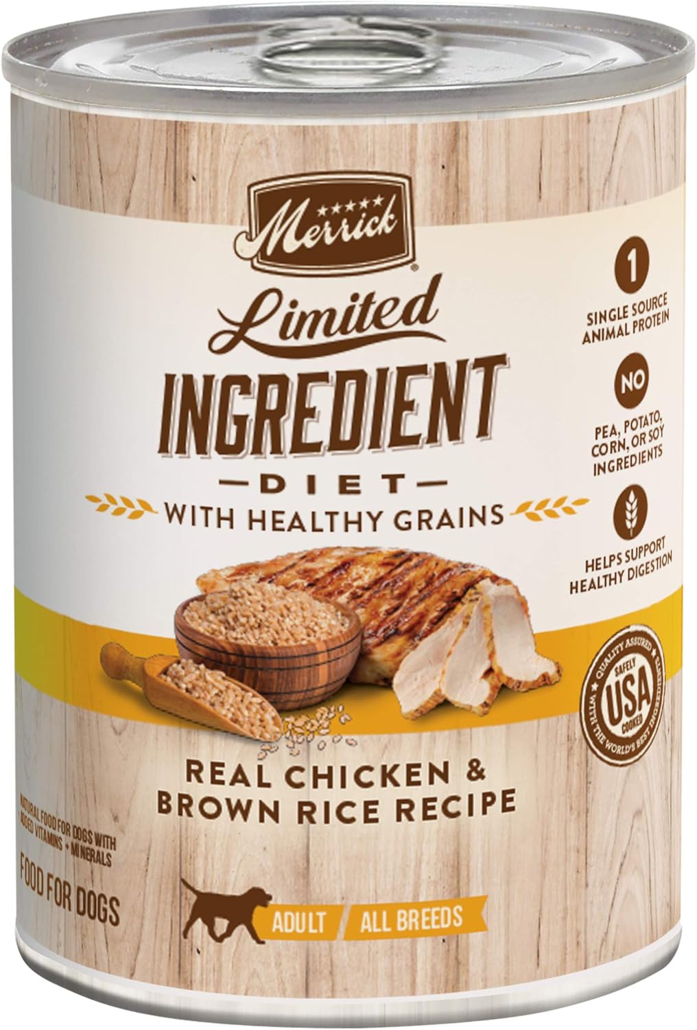 Nourriture humide naturelle pour chiens Merrick Limited Ingredient Diet Premium with Healthy Grains, poulet et riz brun - (lot de 12) boîtes de 12,7 oz