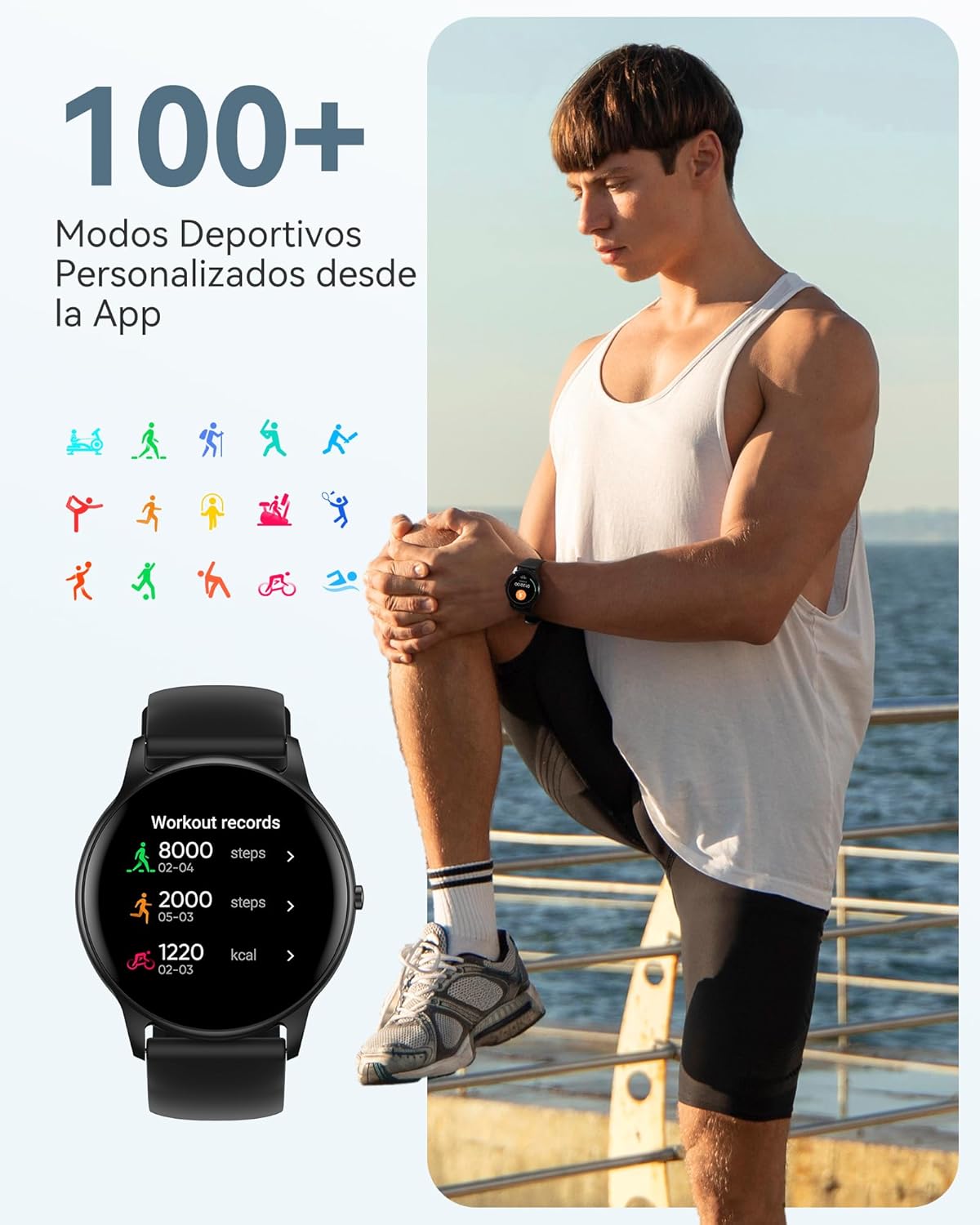 AGPTEK Smart Watch for Women Men, 5ATM Waterproof Smartwatch for Android and iOS Phones, Fitness Tracker Watch with 100  Sports Modes, Heart Rate Monitor Pedometer Sleep Monitor, Black