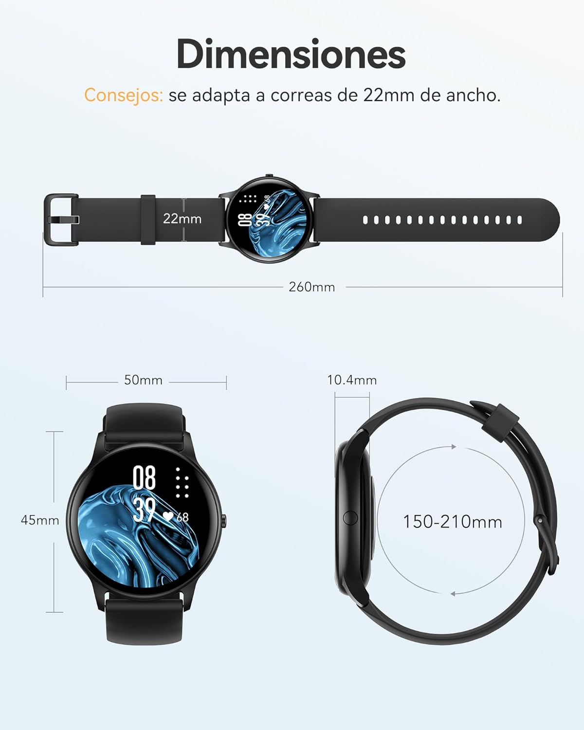 AGPTEK Smart Watch for Women Men, 5ATM Waterproof Smartwatch for Android and iOS Phones, Fitness Tracker Watch with 100  Sports Modes, Heart Rate Monitor Pedometer Sleep Monitor, Black