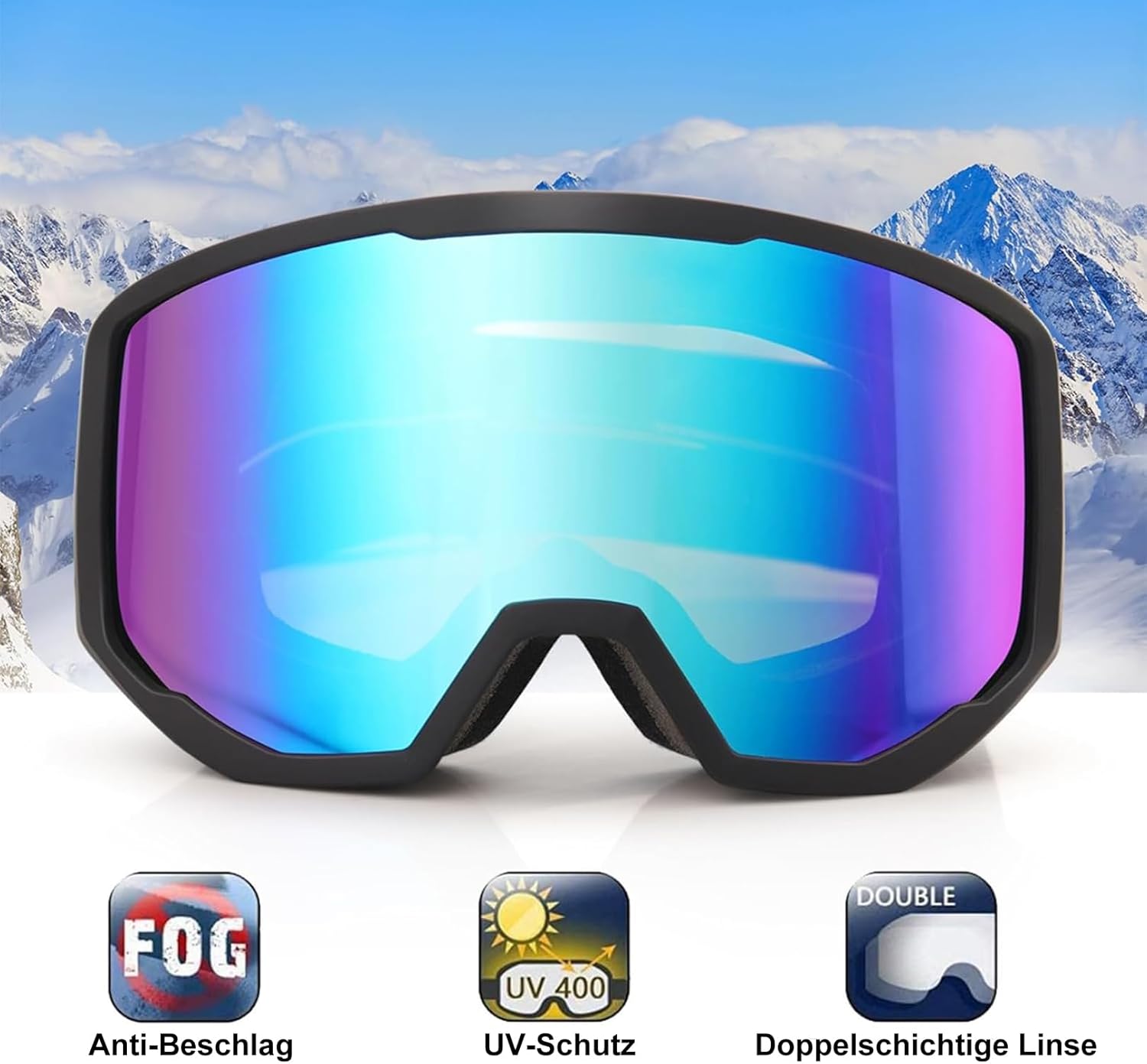 EXP VISION Ski-/Snowboardbrille für Herren und Damen, OTG Schneebrille, Antibeschlagschutz, UV-Schutz