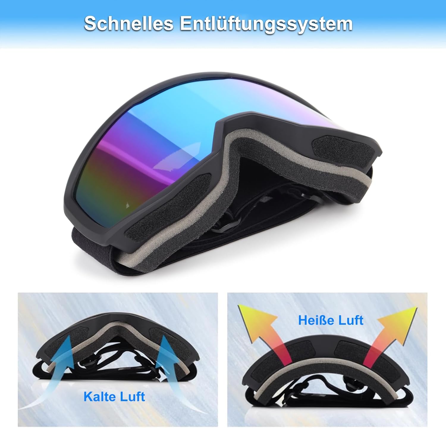 EXP VISION Ski-/Snowboardbrille für Herren und Damen, OTG Schneebrille, Antibeschlagschutz, UV-Schutz