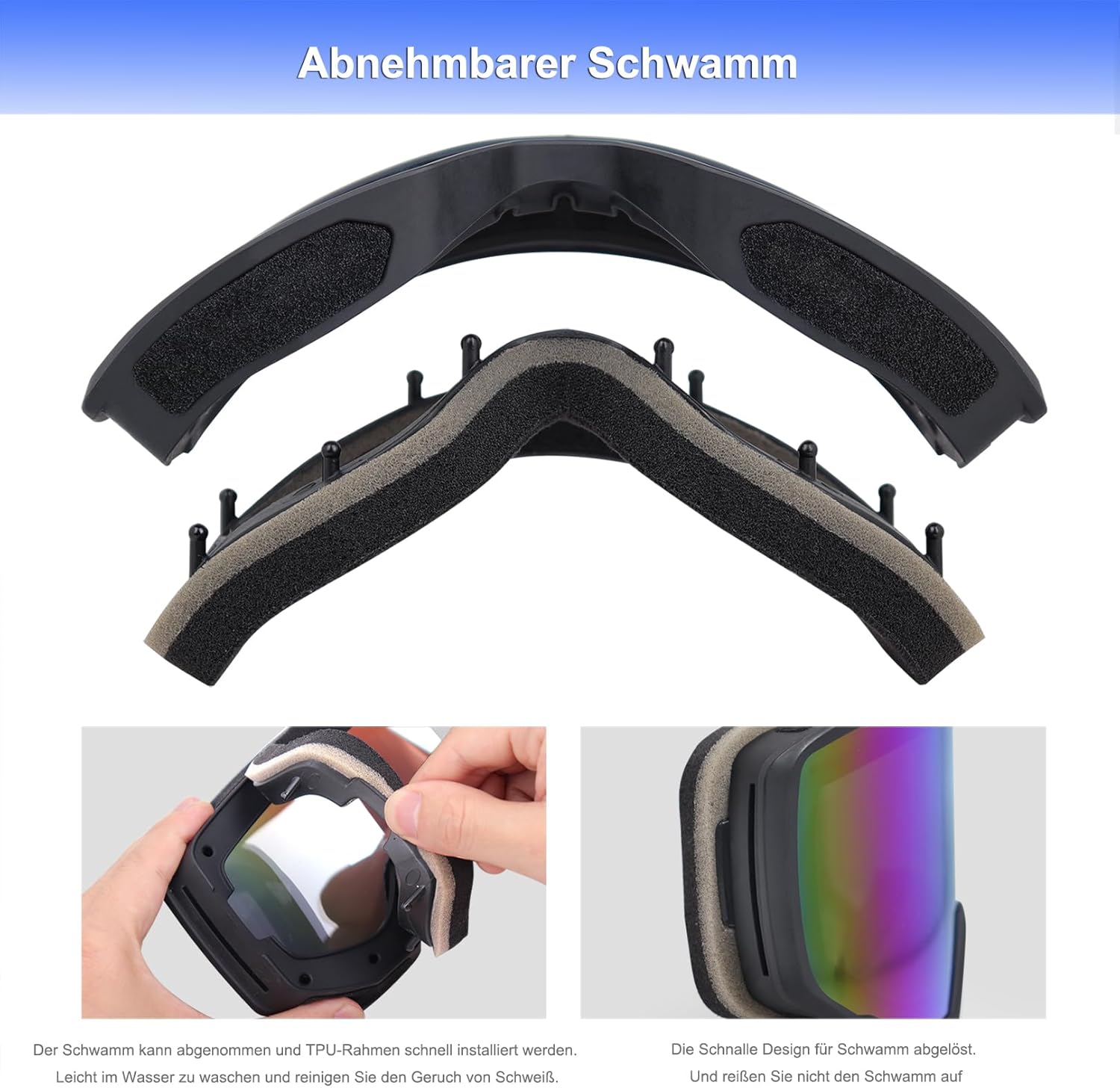 EXP VISION Ski-/Snowboardbrille für Herren und Damen, OTG Schneebrille, Antibeschlagschutz, UV-Schutz