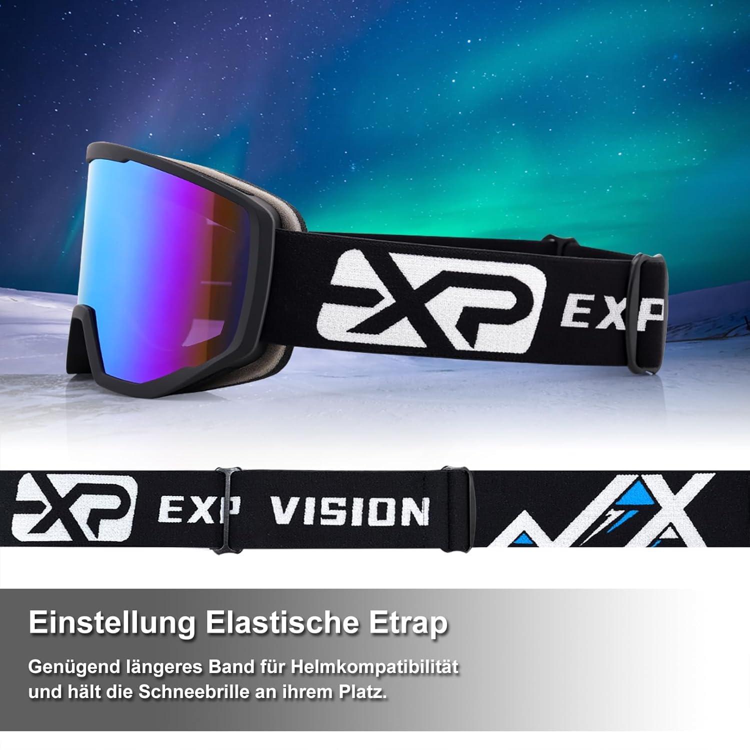 EXP VISION Ski-/Snowboardbrille für Herren und Damen, OTG Schneebrille, Antibeschlagschutz, UV-Schutz