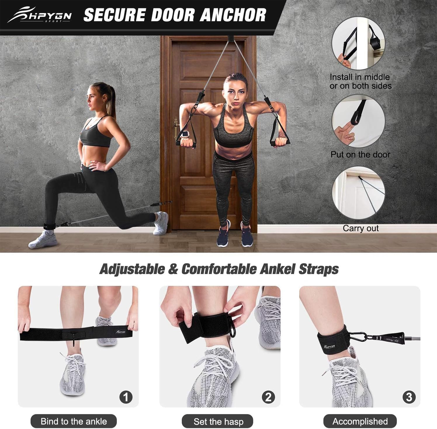 Ensemble de bandes de résistance, bandes de résistance HPYGN de 150 livres, 200 livres et 250 livres avec poignées, 5 bandes de fitness tubulaires avec ancrage de porte, poignées, sac portable, jambes, sangles de cheville pour l'entraînement musculaire