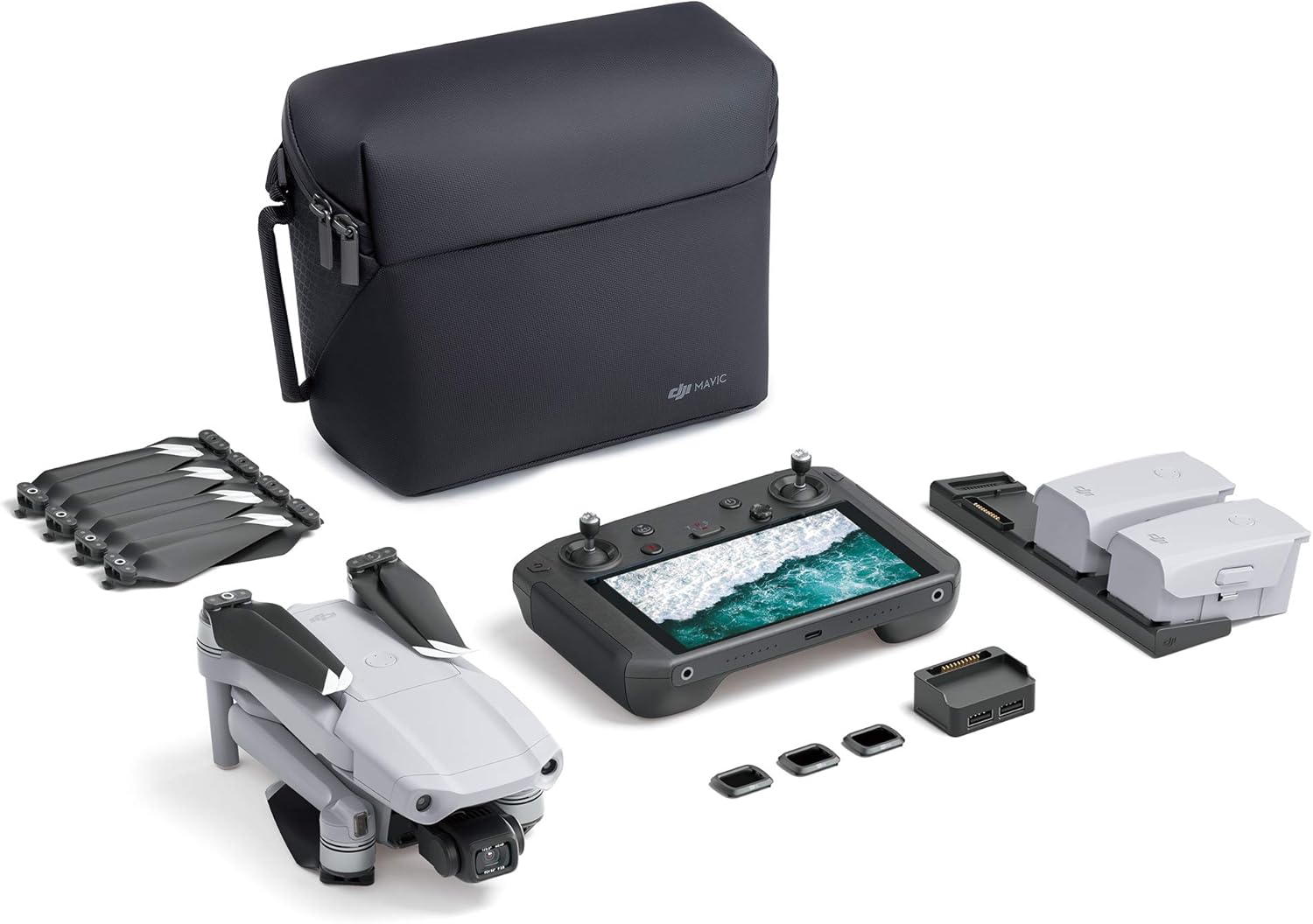 DJI Mavic Air 2 Fly More Combo con DJI Smart Controller - Drone Quadricottero UAV con fotocamera da 48 MP Video 4K Video 1/2" Sensore CMOS Gimbal a 3 assi Tempo di volo 34 minuti ActiveTrack 3.0, grigio