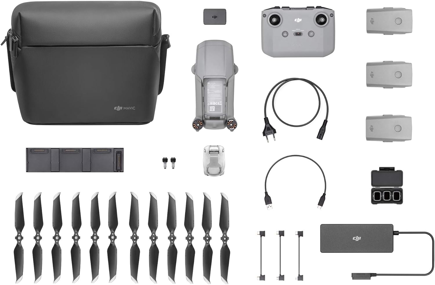 DJI Mavic Air 2 Fly More Combo con DJI Smart Controller - Drone Quadricottero UAV con fotocamera da 48 MP Video 4K Video 1/2" Sensore CMOS Gimbal a 3 assi Tempo di volo 34 minuti ActiveTrack 3.0, grigio