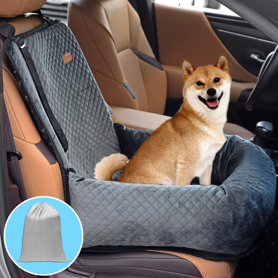 犬用カーシート ペットブースターシート ペット旅行用安全カーシート。犬用シートは安全で快適、簡単に分解して掃除できます (グレー)