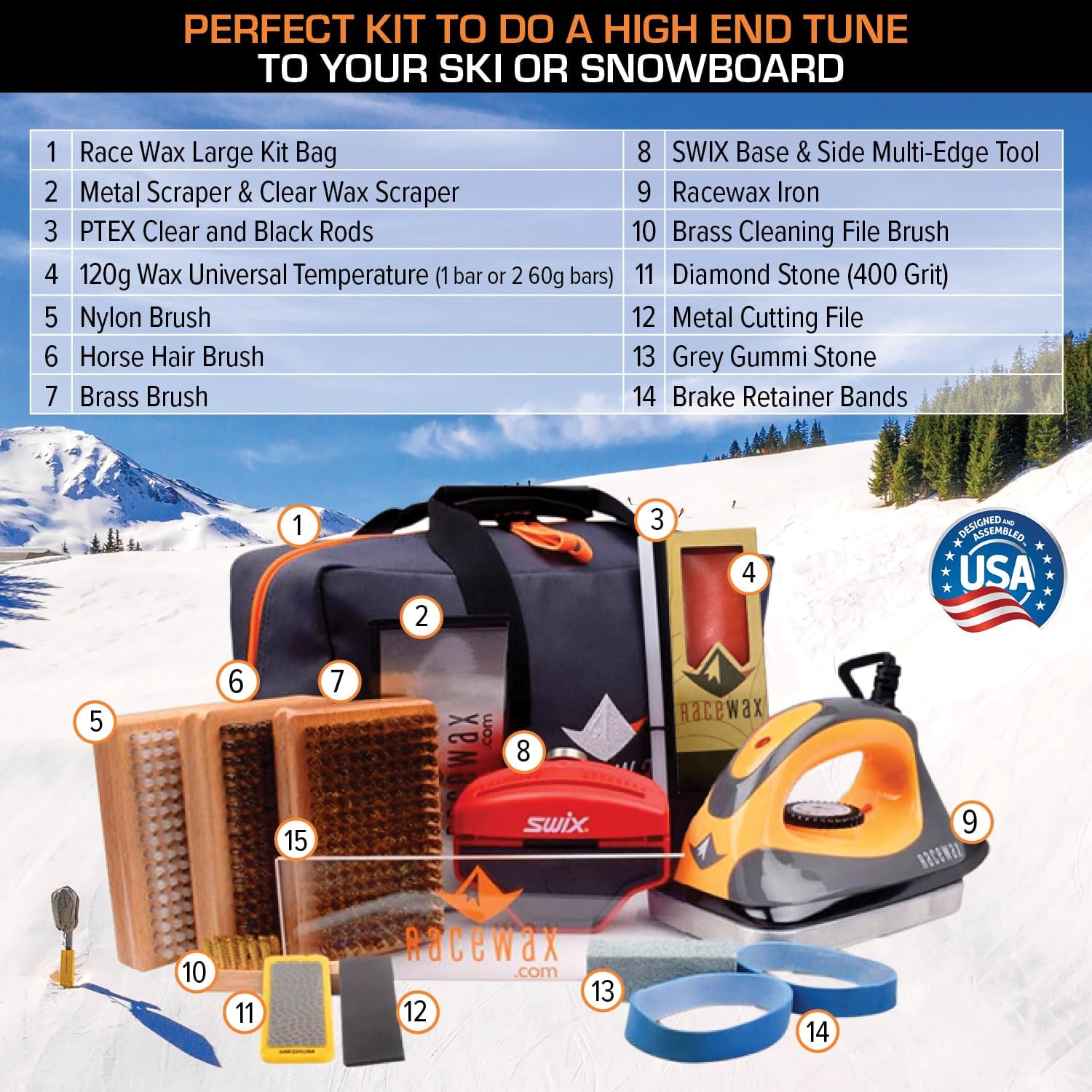 RaceWax Elite Ski Snowboard Tuning Kit: Complete with Iron, Wax, Edge Tools, Base Repair - (PC-7909) · v2