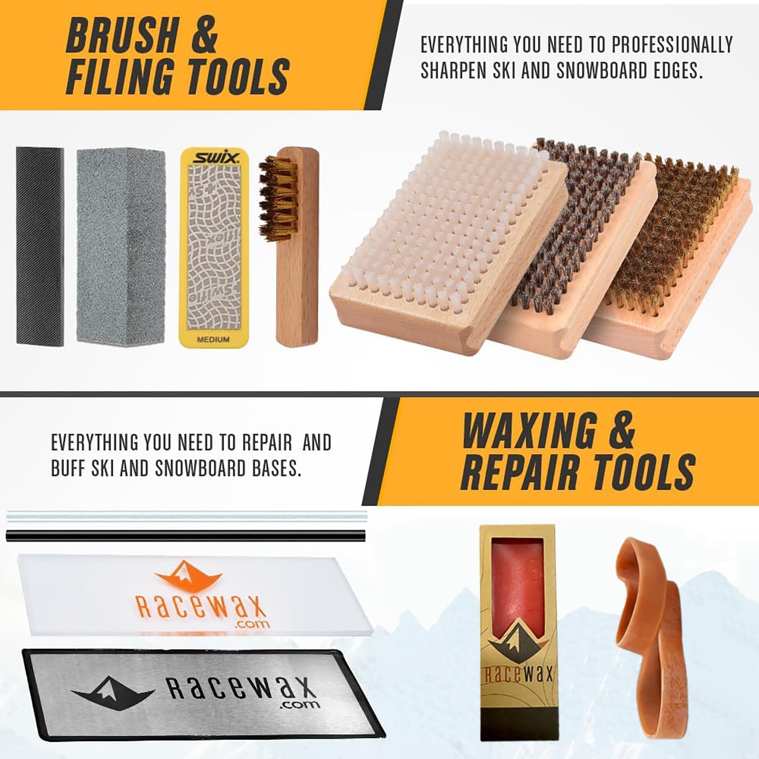 RaceWax Elite Ski Snowboard Tuning Kit: Complete with Iron, Wax, Edge Tools, Base Repair - (PC-7909) · v2
