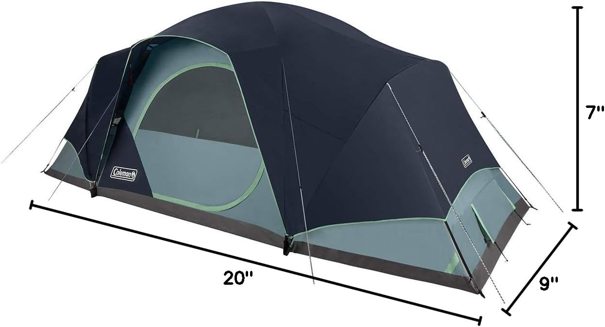 Rodzinny namiot kempingowy Coleman Skydome XL, namiot kopułowy 8/10/12 osób z 5-minutową konfiguracją, zawiera Rainfly, torbę transportową, kieszenie do przechowywania, wentylację i wkładkę odporną na warunki atmosferyczne, niebieskie noce