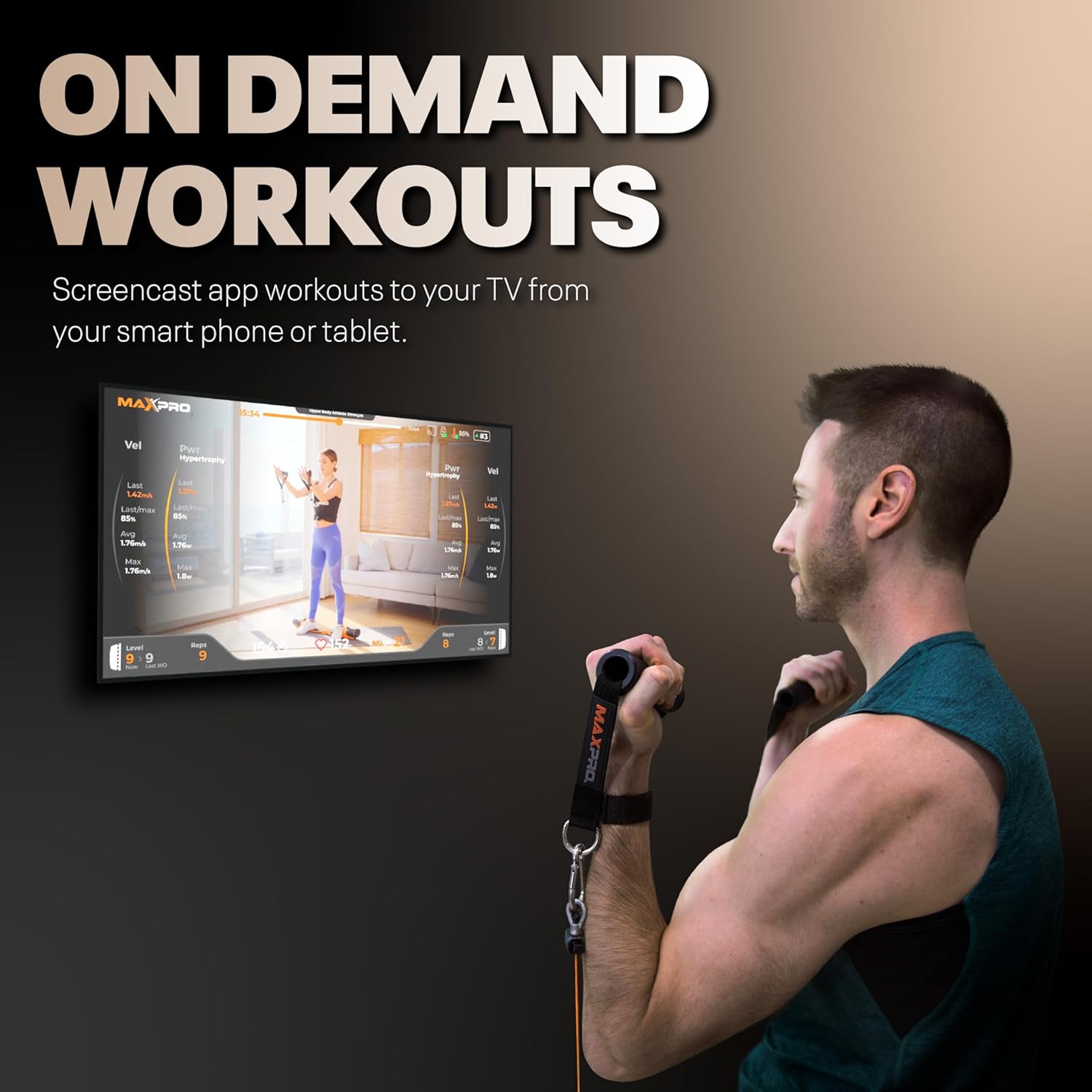 MAXPRO Fitness: Cable Home Gym | As Seen on Shark Tank | Versatile, Portable, Bluetooth Connected | Strength, HIIT, Cardio, Plyometric, Powerful 5-300lbs Resistance · v6