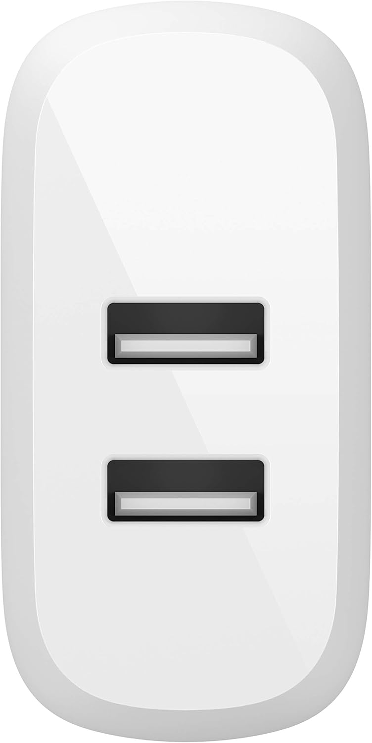 Chargeur mural USB à deux ports Belkin 24 W - Câble micro USB inclus - Chargeur pour iPhone à chargement rapide - Bloc chargeur USB pour batterie externe, haut-parleurs portables, écouteurs sans fil, smartphones, etc.