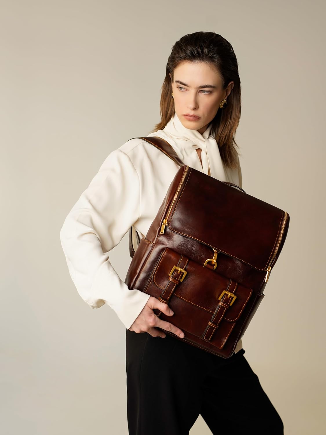 Time Resistance Lederrucksack — Business-Rucksack — Vintage-Laptop-Rucksack 15,6 Zoll — Weekender-Rucksack, hergestellt in Italien