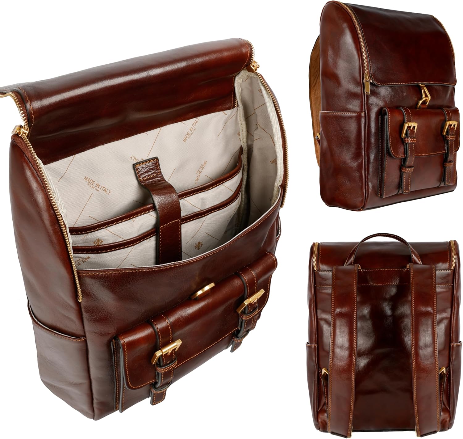 Time Resistance Lederrucksack — Business-Rucksack — Vintage-Laptop-Rucksack 15,6 Zoll — Weekender-Rucksack, hergestellt in Italien