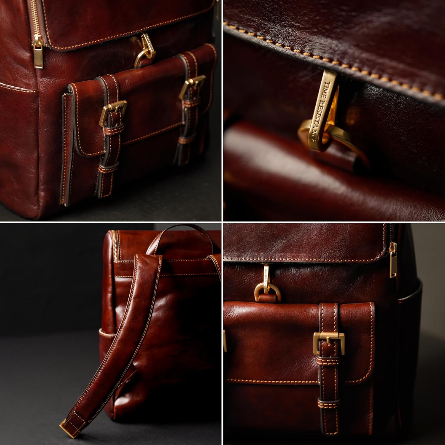 Time Resistance Lederrucksack — Business-Rucksack — Vintage-Laptop-Rucksack 15,6 Zoll — Weekender-Rucksack, hergestellt in Italien