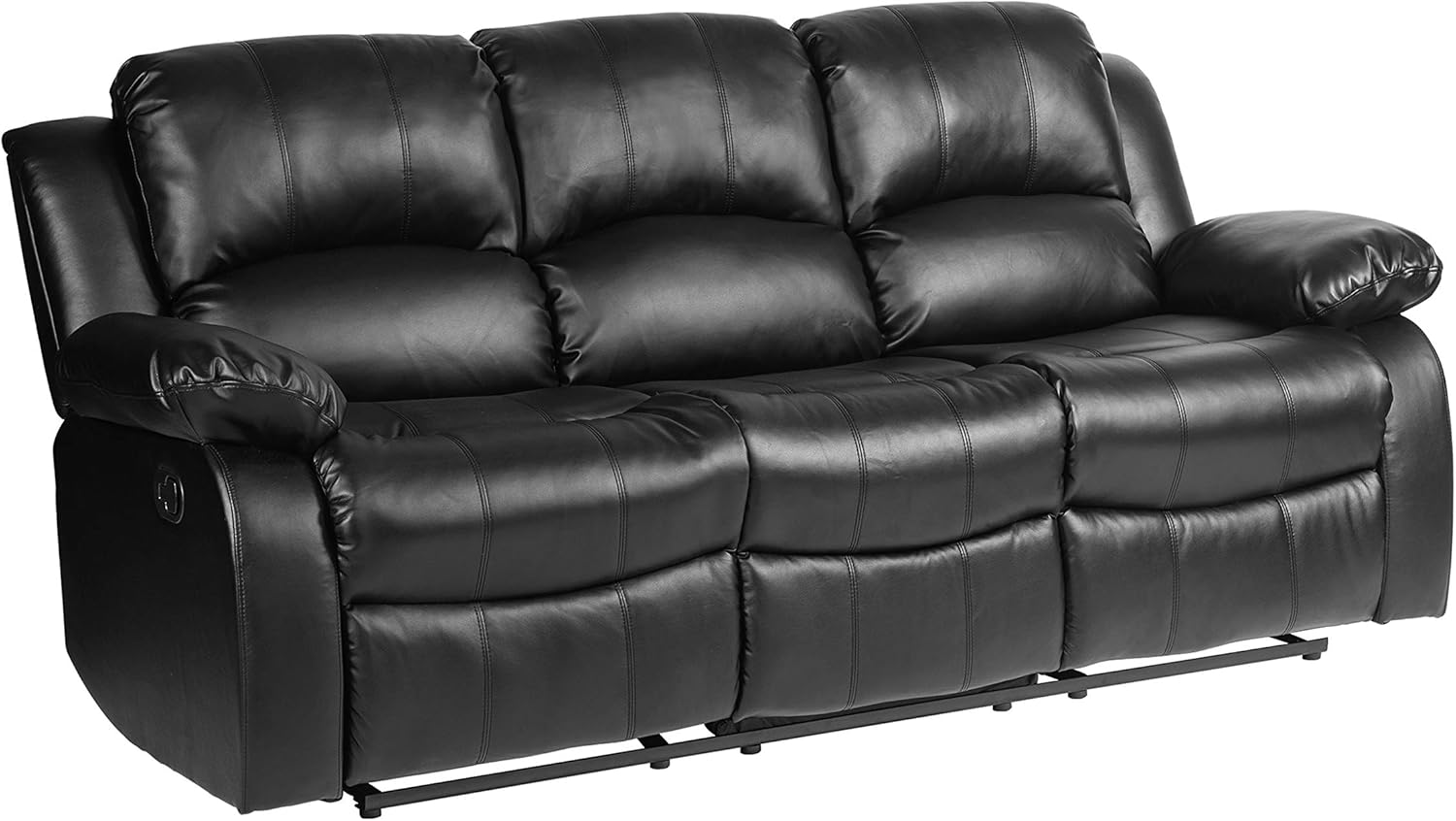 Lexicon Manual Pull Tab Double Reclining Sofa Theater Seating, Wall Hugger Dual Recliner Sofa for Living Room/Office/RV, Faux Leather, 83’’W Sofa, Black · v2