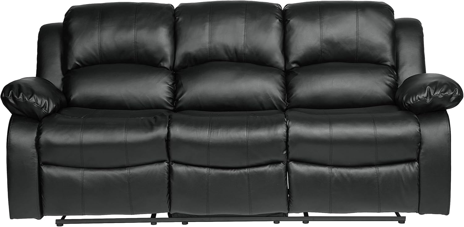 Lexicon Manual Pull Tab Double Reclining Sofa Theater Seating, Wall Hugger Dual Recliner Sofa for Living Room/Office/RV, Faux Leather, 83’’W Sofa, Black · v2