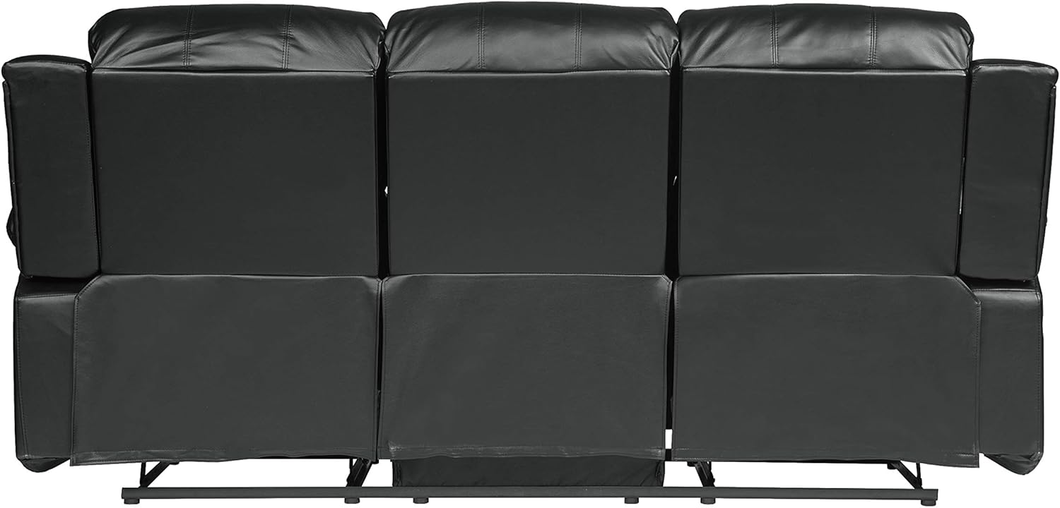 Lexicon Manual Pull Tab Double Reclining Sofa Theater Seating, Wall Hugger Dual Recliner Sofa for Living Room/Office/RV, Faux Leather, 83’’W Sofa, Black · v2