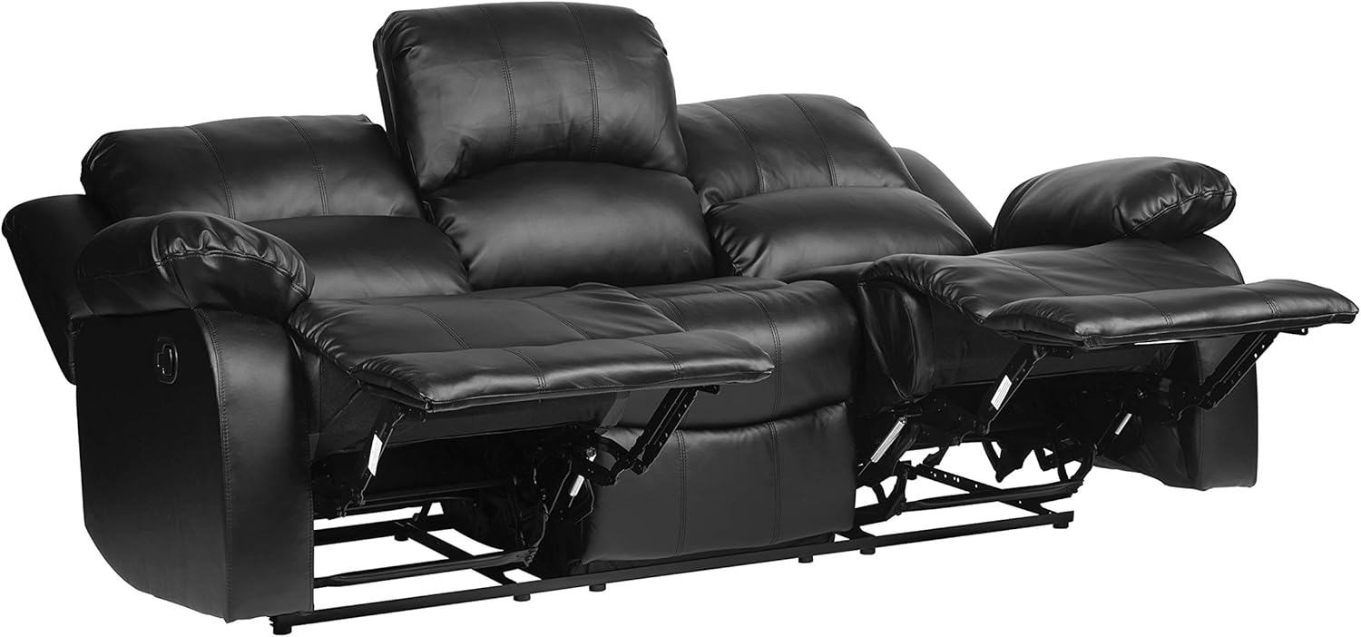 Lexicon Manual Pull Tab Double Reclining Sofa Theater Seating, Wall Hugger Dual Recliner Sofa for Living Room/Office/RV, Faux Leather, 83’’W Sofa, Black · v2
