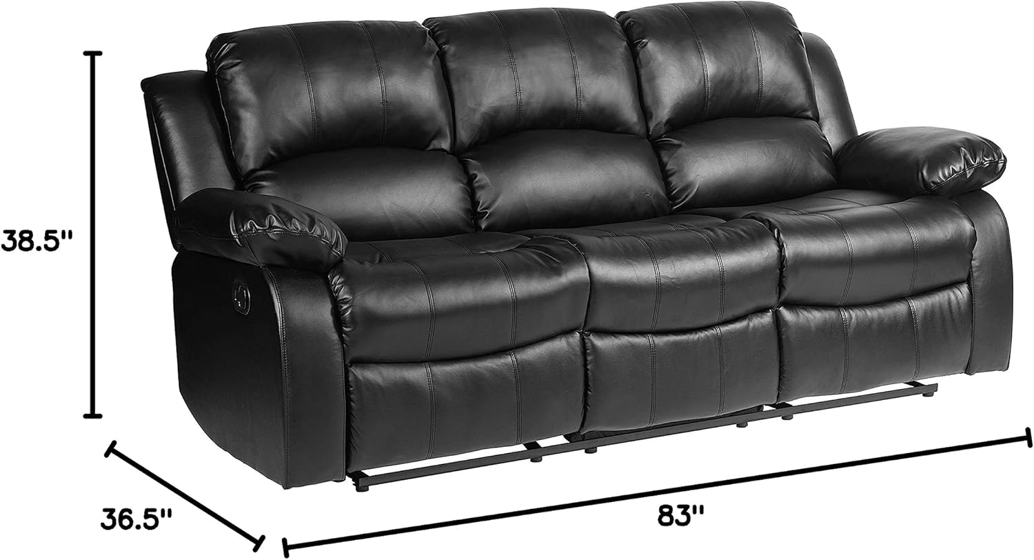 Lexicon Manual Pull Tab Double Reclining Sofa Theater Seating, Wall Hugger Dual Recliner Sofa for Living Room/Office/RV, Faux Leather, 83’’W Sofa, Black · v2