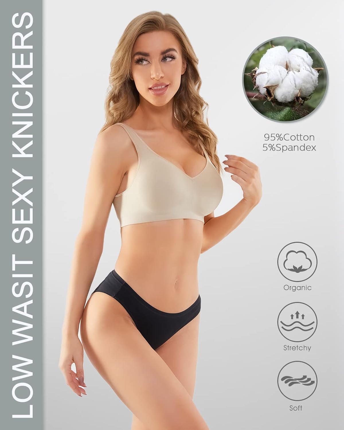YADIFEN Lot de 5 sous-vêtements en coton pour femmes, culottes hipster, culottes basses, sous-vêtements de bikini