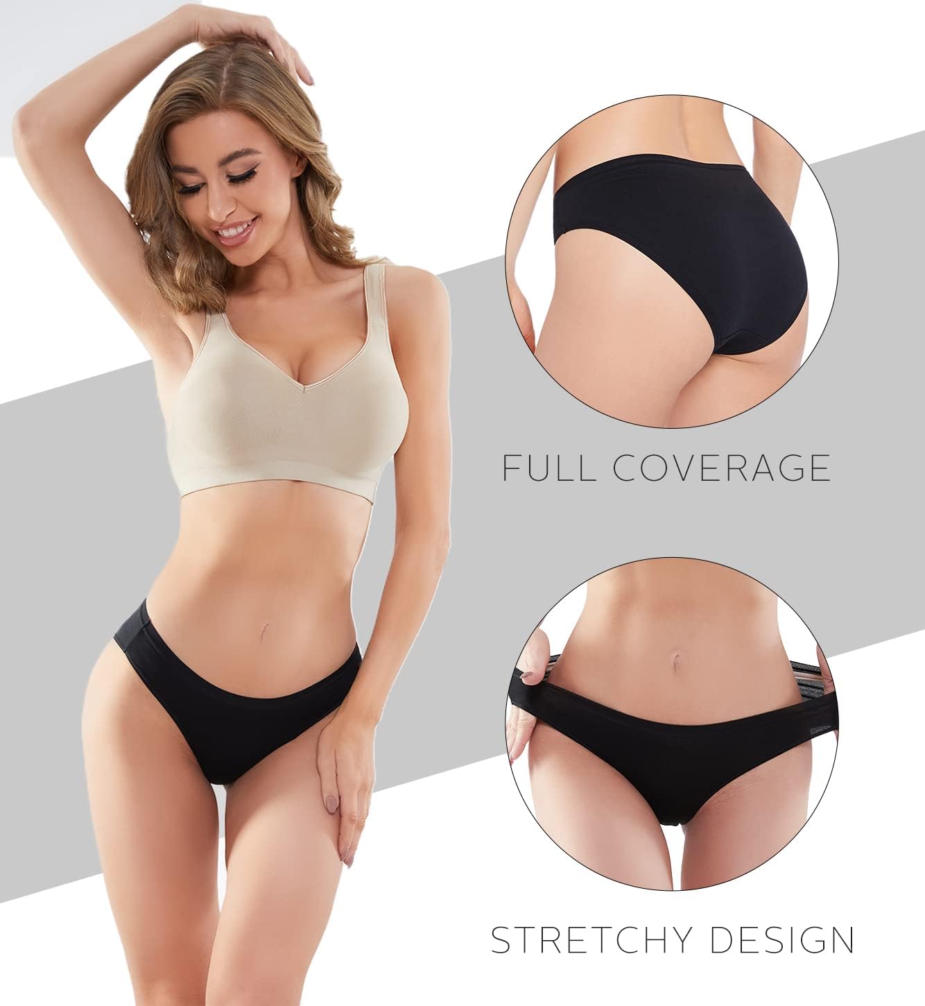 YADIFEN Lot de 5 sous-vêtements en coton pour femmes, culottes hipster, culottes basses, sous-vêtements de bikini